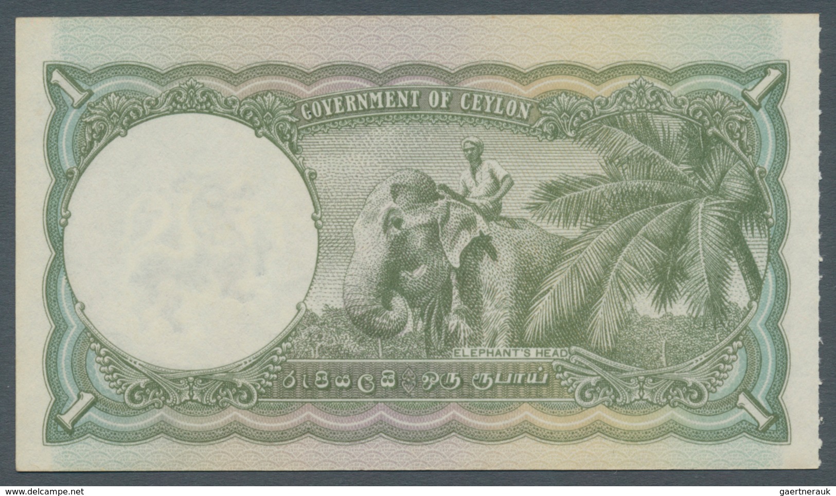 Ceylon: 1 Rupee 1949, P.34, Almost Perfect With A Very Soft Vertical Bend At Center. Condition: XF+/ - Sri Lanka