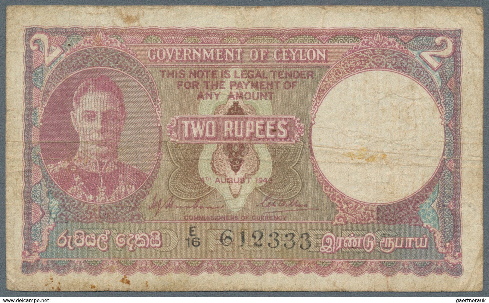 Ceylon: Pair Of 2 Rupees 1945 And 10 Rupees 1951, P.35a, 48, Both In About Fine Condition With Graff - Sri Lanka