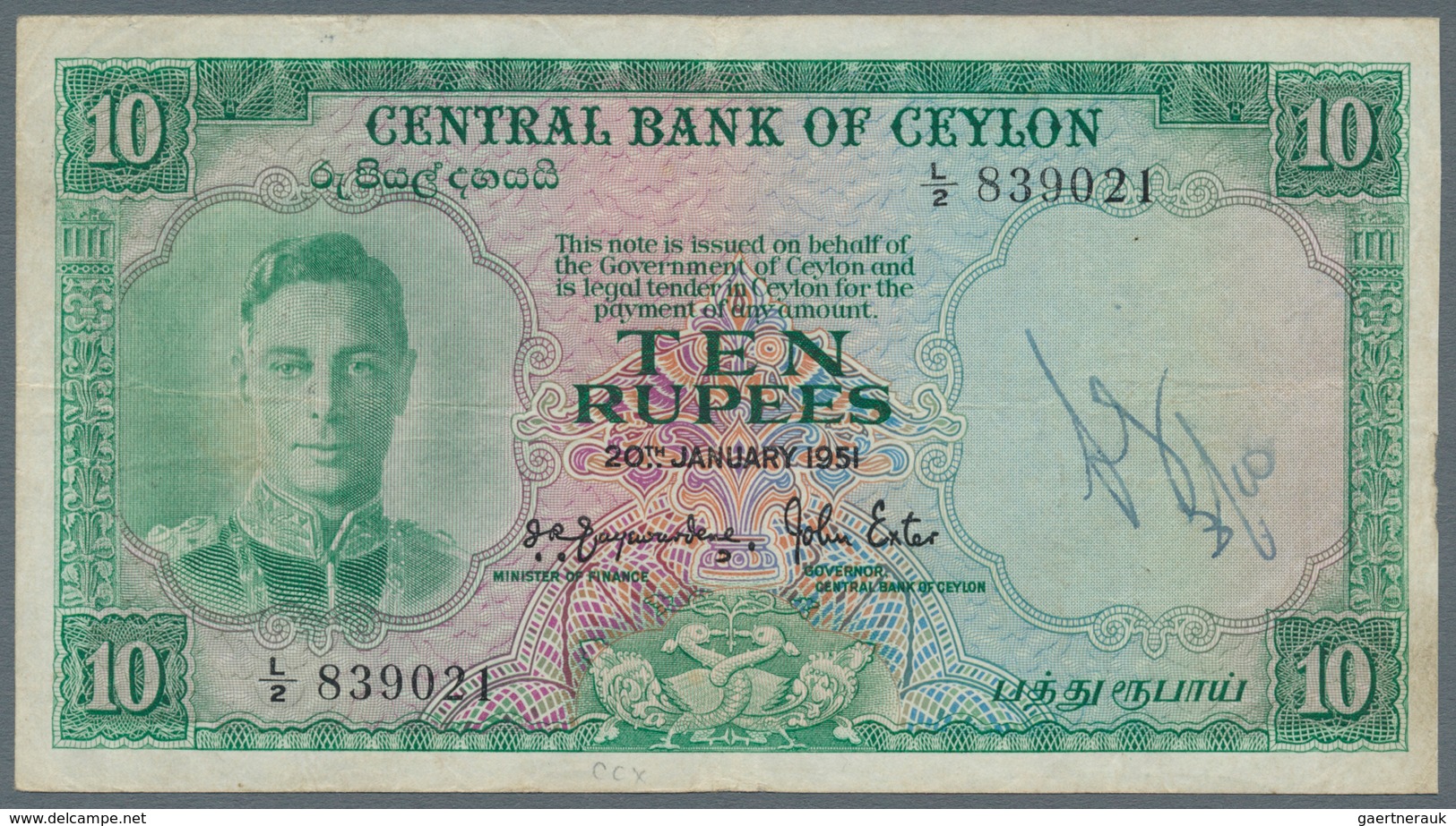 Ceylon: Pair Of 2 Rupees 1945 And 10 Rupees 1951, P.35a, 48, Both In About Fine Condition With Graff - Sri Lanka