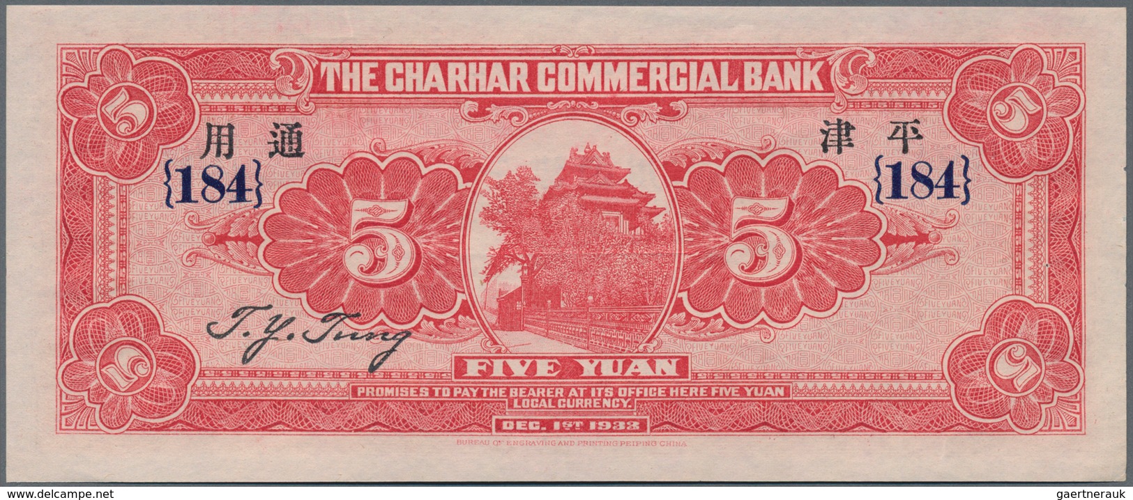 China: The Charhar Commerical Bank 5 Yuan 1933 P. S856Ca In Condition: AUNC. - China