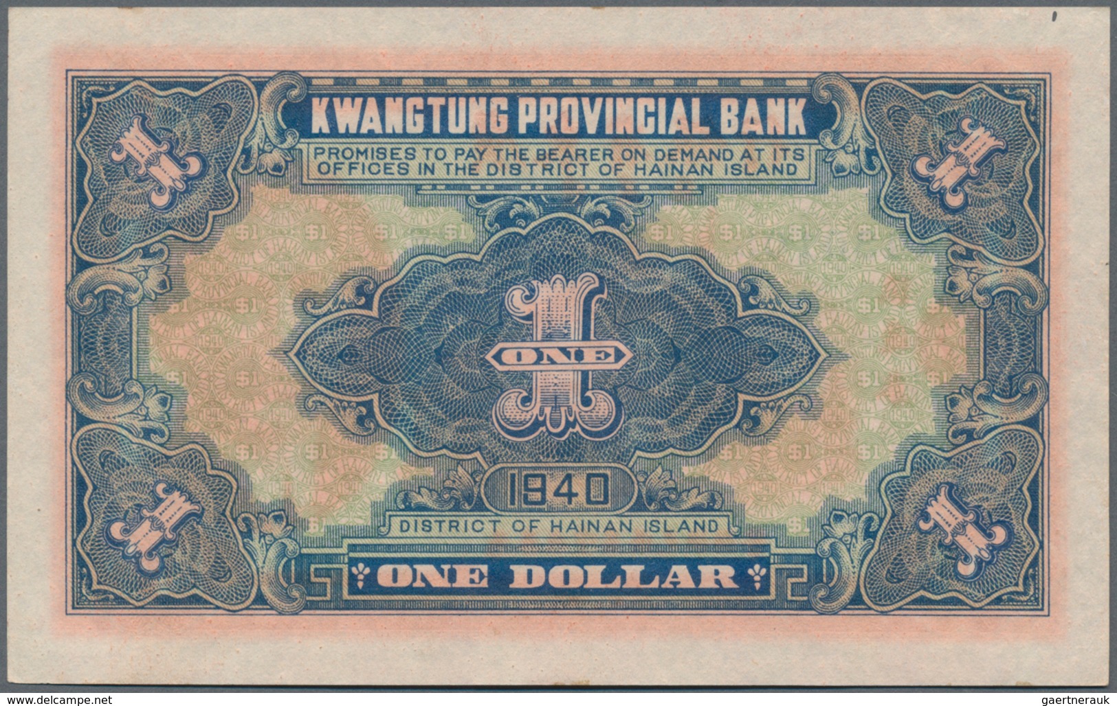 China: 1 Dollar 1940 Kwangtung Provincial Bank P. S2449r In Condition: AUNC. - China