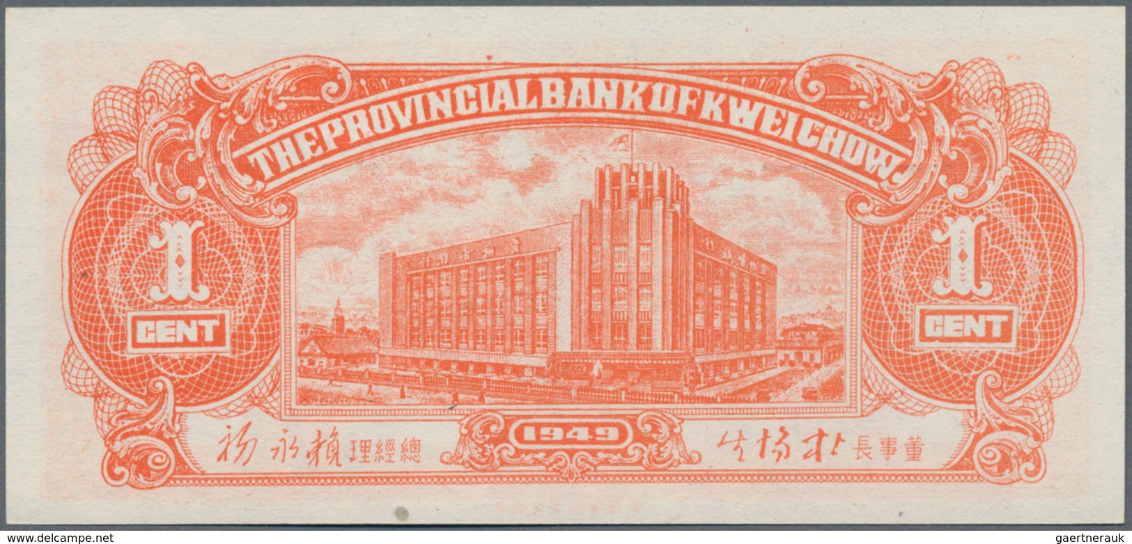 China: Set Of 3 Pcs The Provincial Bank Of Kweichow Containing 1, 5 & 10 Cents 1949 P. S2461-S2463 I - China