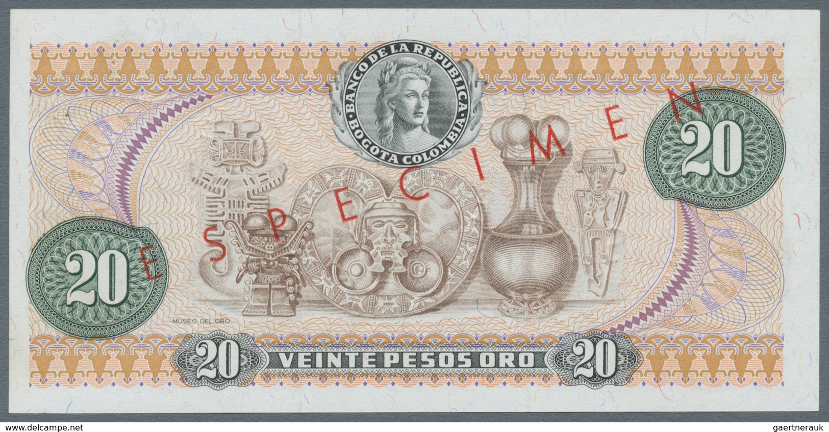 Colombia / Kolumbien: 20 Pesos Oro 1966 Specimen P. 409s, With Zero Serial Numbers And Specimen Over - Kolumbien