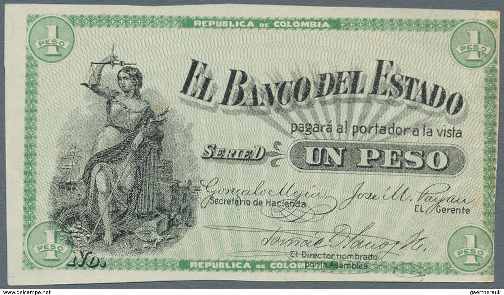 Colombia / Kolumbien: El Banco Del Estado 1 Peso 1900 W/o Serial Number And Series "D", P.S504d Proo - Colombie