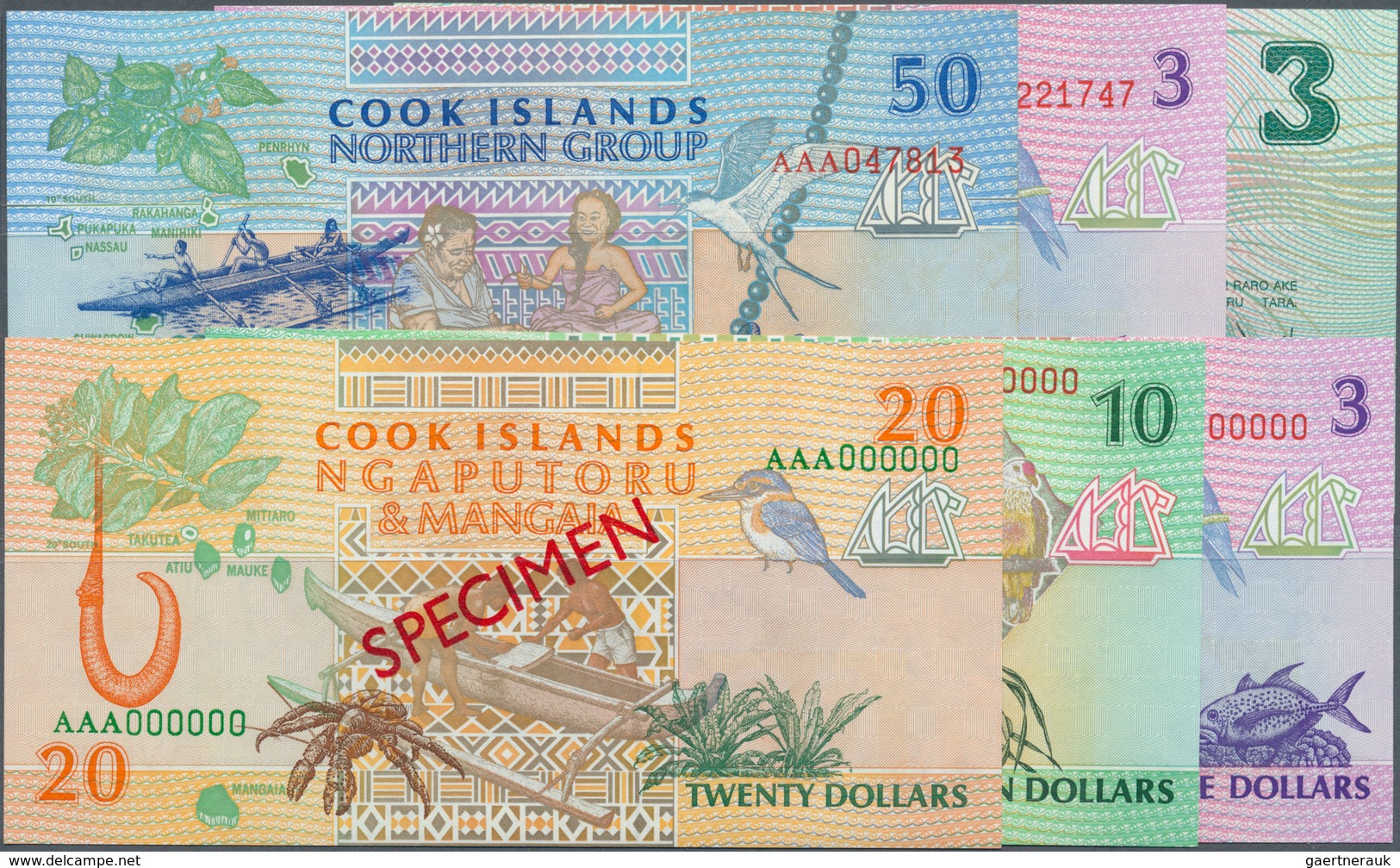 Cook Islands: Set Of 6 Banknotes Containing 3 Dollars ND(1987) P. 3, 3 Dollars ND(1992) P. 7 And Sam - Cook