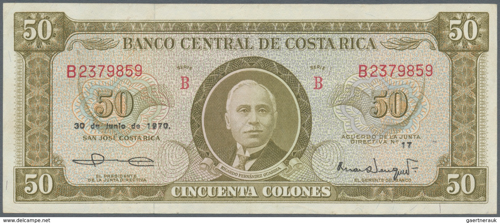 Costa Rica: Set Of 2 Banknotes Banco Central De Costa Rica Containing 20 Colones 1970 P. 231 (aUNC) - Costa Rica