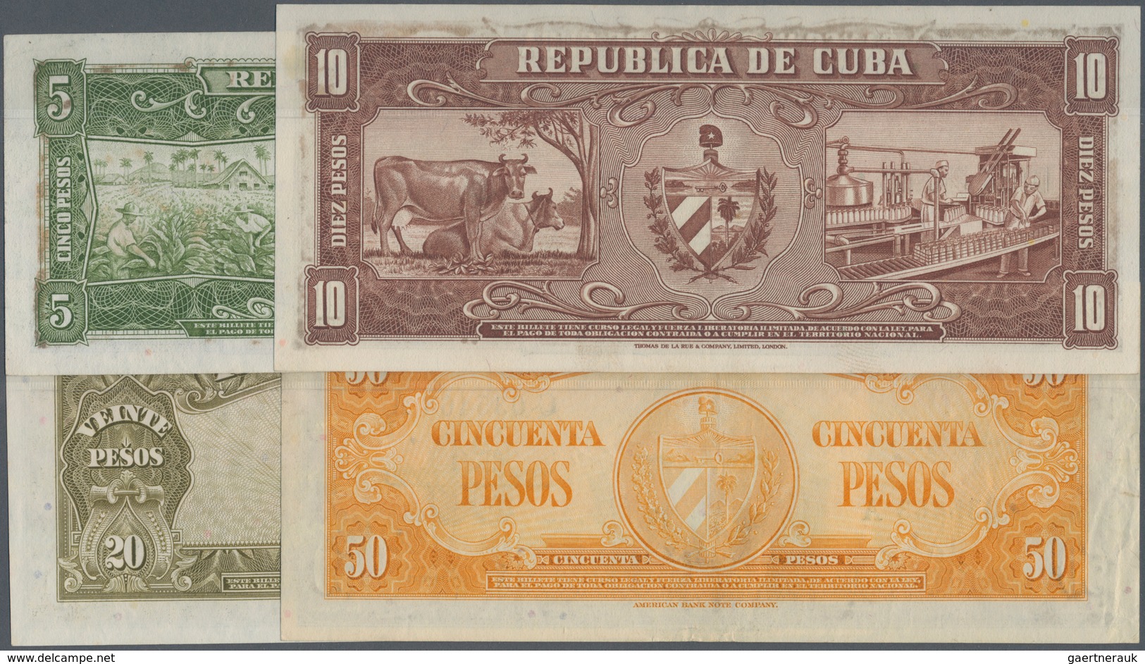 Cuba: Lot With 9 Banknotes 1 - 100 Pesos Series 1959 And 1960 Including 5, 10,20, 50 Pesos With Sign - Kuba