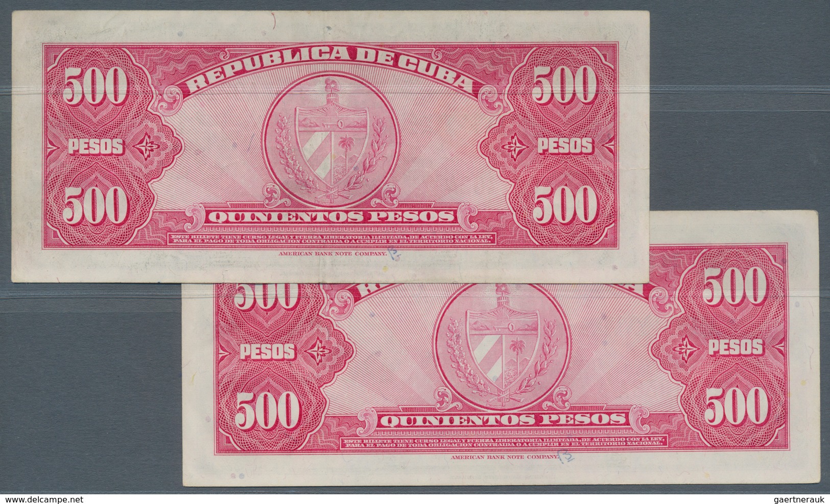 Cuba: Set Of 2 Notes 500 Pesos 1950 P. 83, Both In Similar Condition With Light Folds And Handling I - Kuba