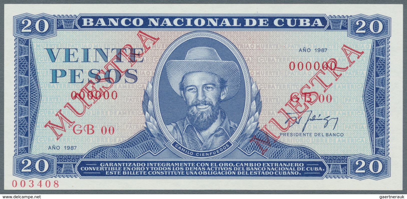 Cuba: Banco Nacional De Cuba 20 Pesos 1987 SPECIMEN P.105ds In Perfect UNC Condition - Kuba