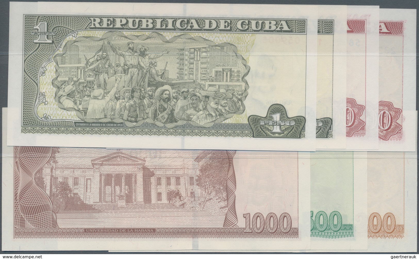 Cuba: High Value Lot With 7 Banknotes 1 - 1000 Pesos 2004-2016, P.128a-132a, All In UNC Condition. ( - Kuba