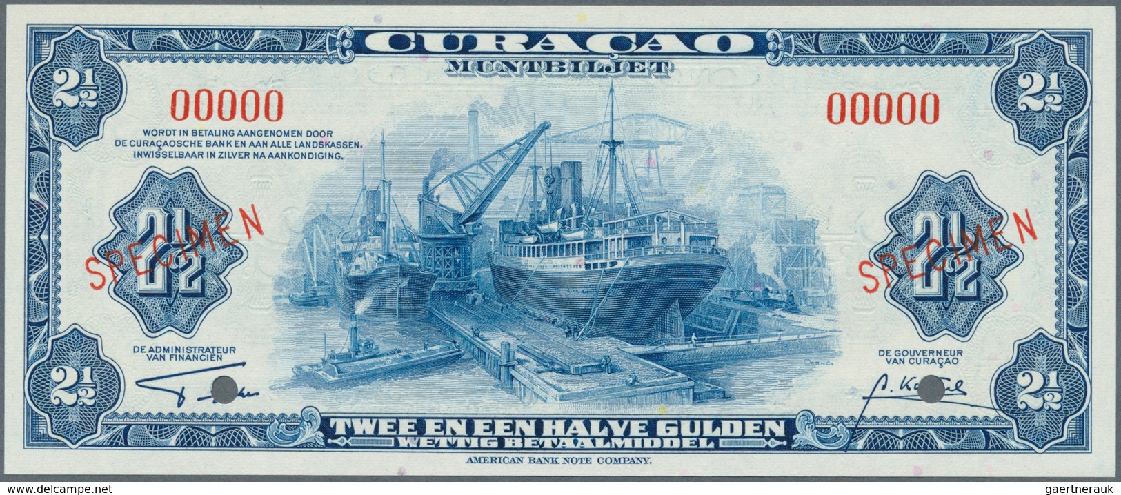 Curacao: 2 1/2 Gulden 1942 SPECIMEN, P.36s In Perfect UNC Condition - Andere - Amerika