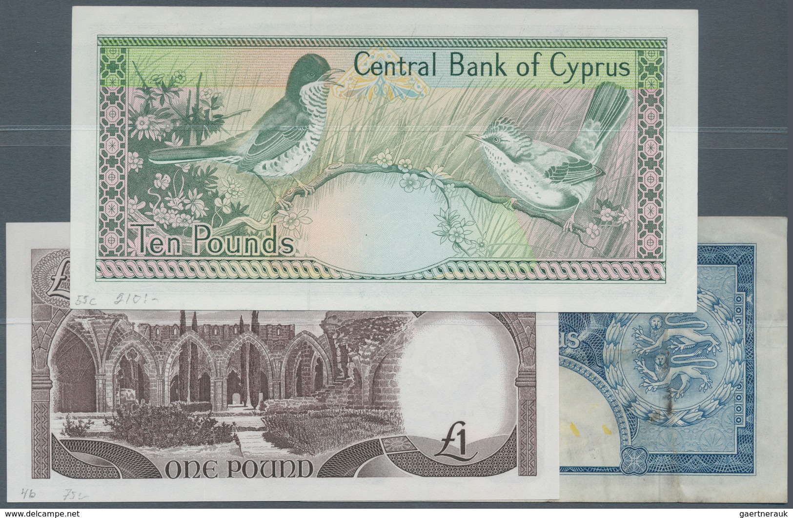 Cyprus / Zypern: Very Nice Set With 3 Banknotes 250 Mils 1955 P.33a In F+, 1 Pound 1979 P.46 In XF A - Chypre