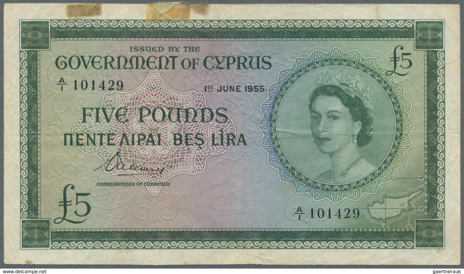 Cyprus / Zypern: Pair With 1 And 5 Pounds 1955, P.35, 36, Both In Well Worn Condition. 1 Pound With - Chipre