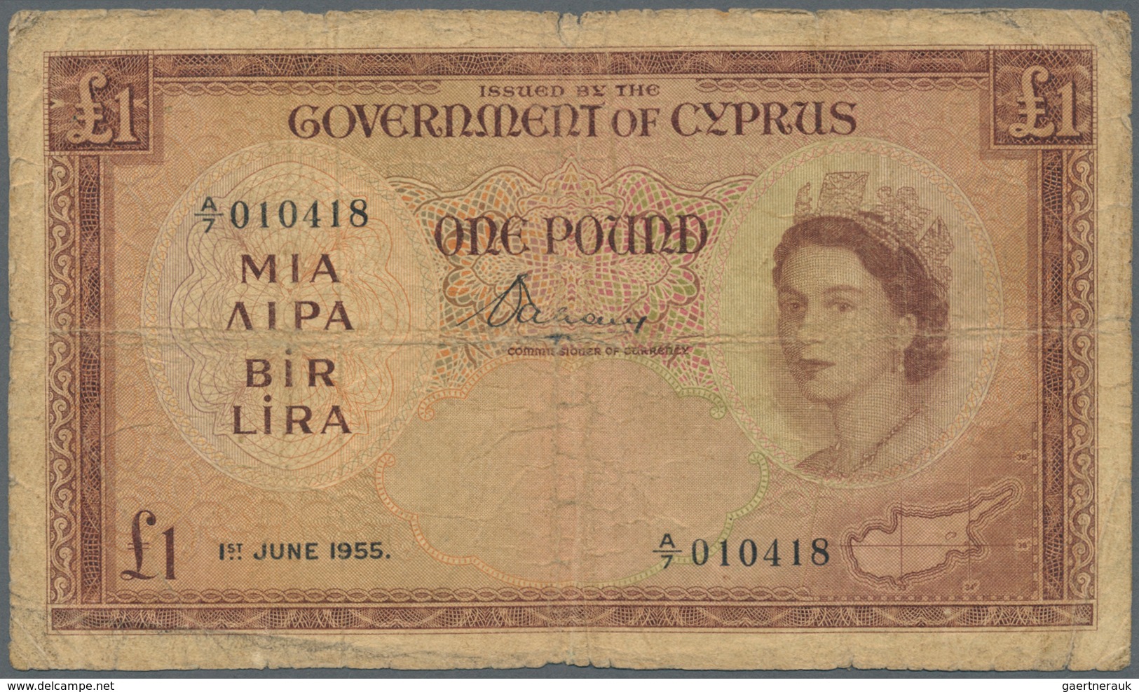 Cyprus / Zypern: Pair With 1 And 5 Pounds 1955, P.35, 36, Both In Well Worn Condition. 1 Pound With - Chypre