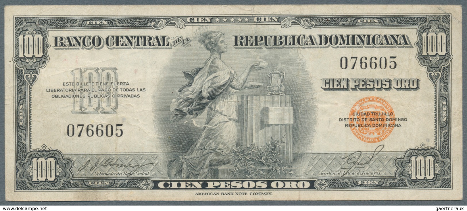 Dominican Republic / Dominikanische Republik: 100 Pesos ND(1947-50), P.65b, Very Nice And Rare Note - República Dominicana