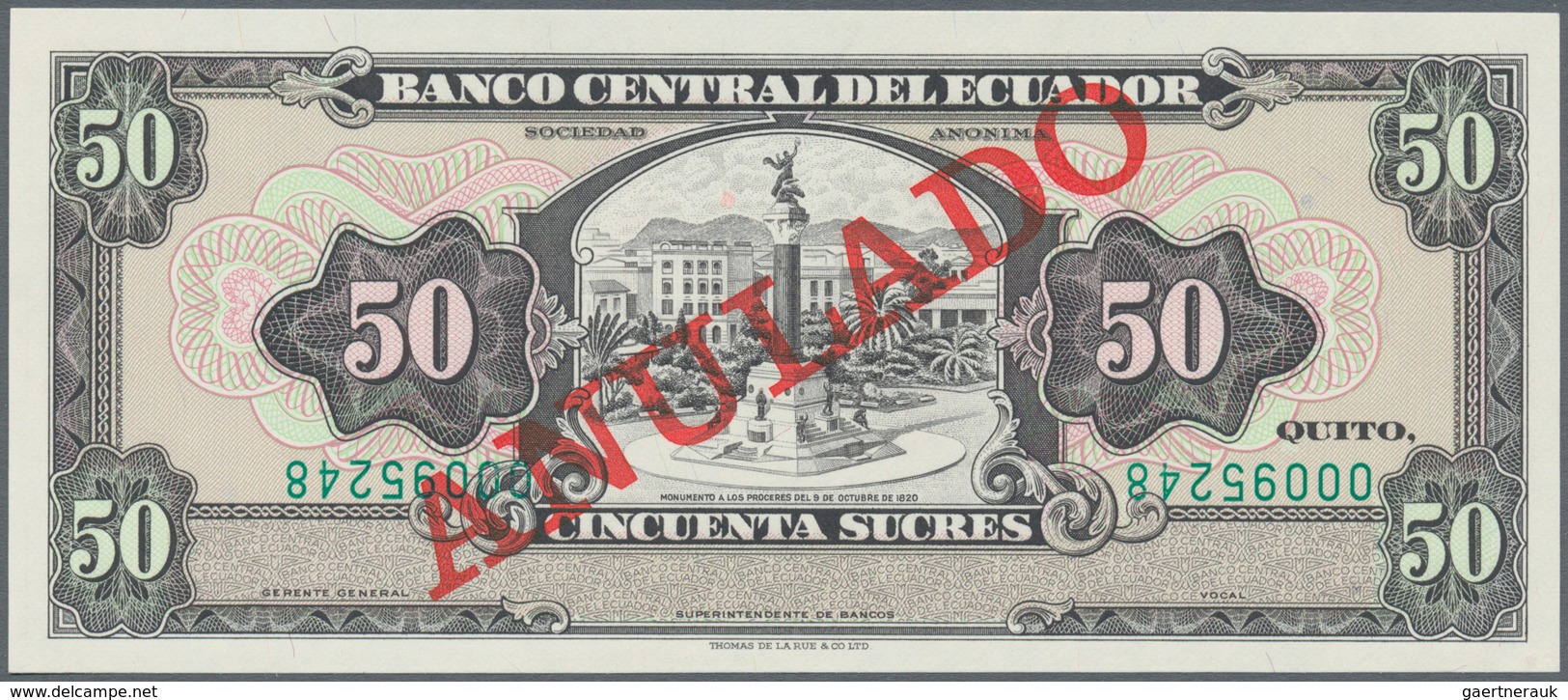 Ecuador: 50 Sucres ND Specimen Proof P. 116sp, Uniface Printed On Front, Red Overprint "Annulado" Wi - Ecuador