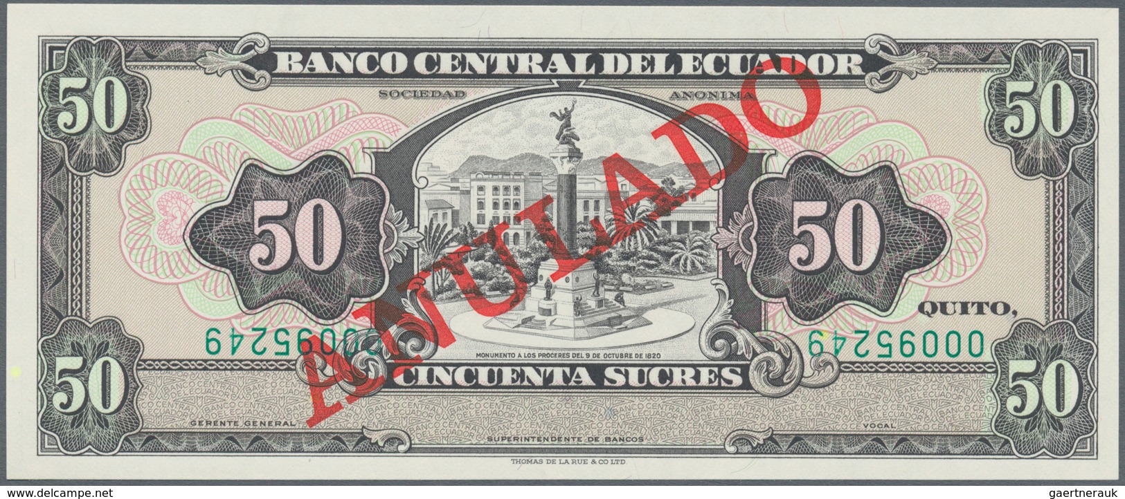 Ecuador: 50 Sucres ND Specimen Proof P. 116sp, Uniface Printed On Front, Red Overprint "Annulado" Wi - Ecuador