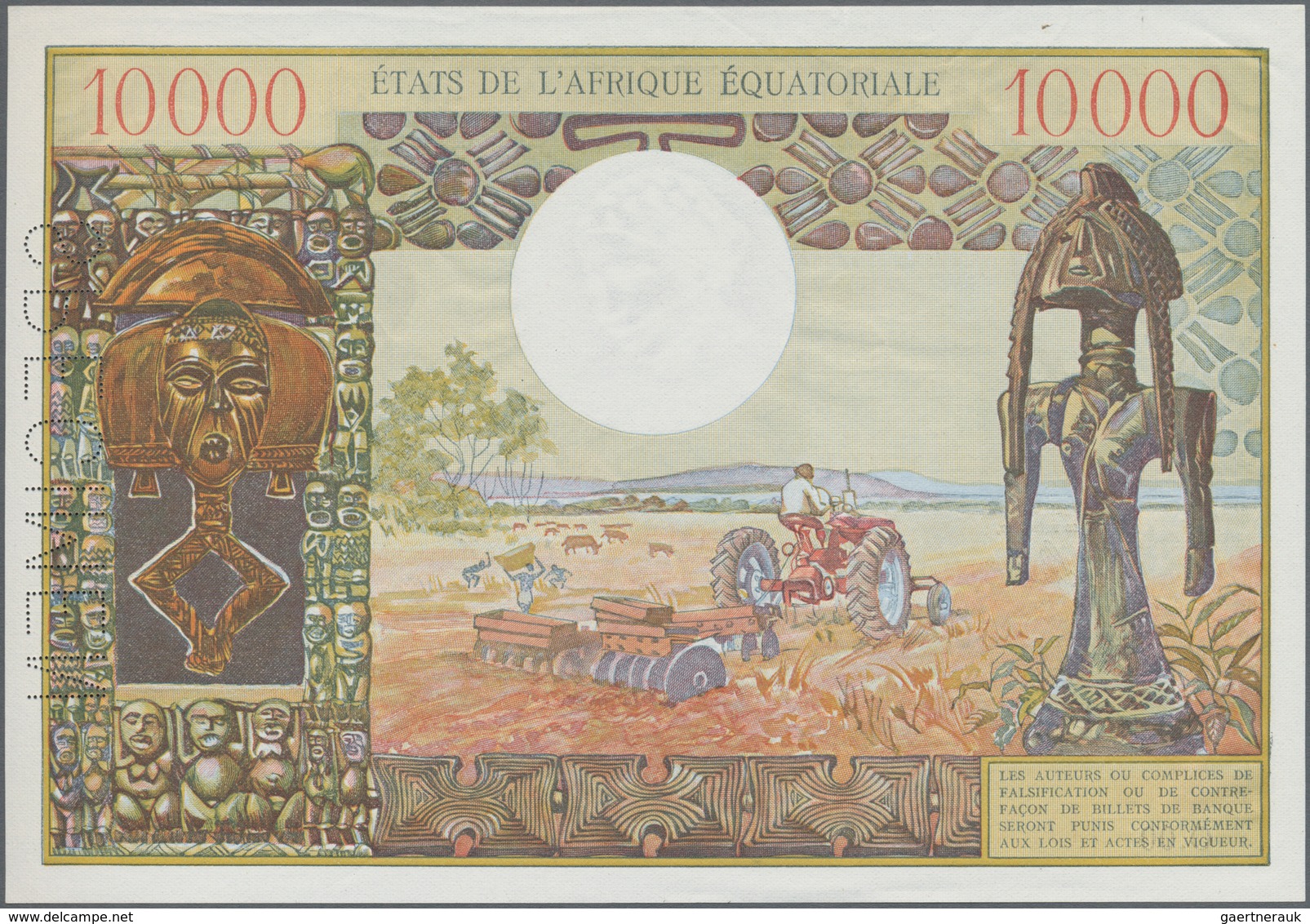 Equatorial African States: Rare Banknote 10.000 Francs ND(1968) Specimen P. 7s With Portrait Bokassa - Andere - Afrika