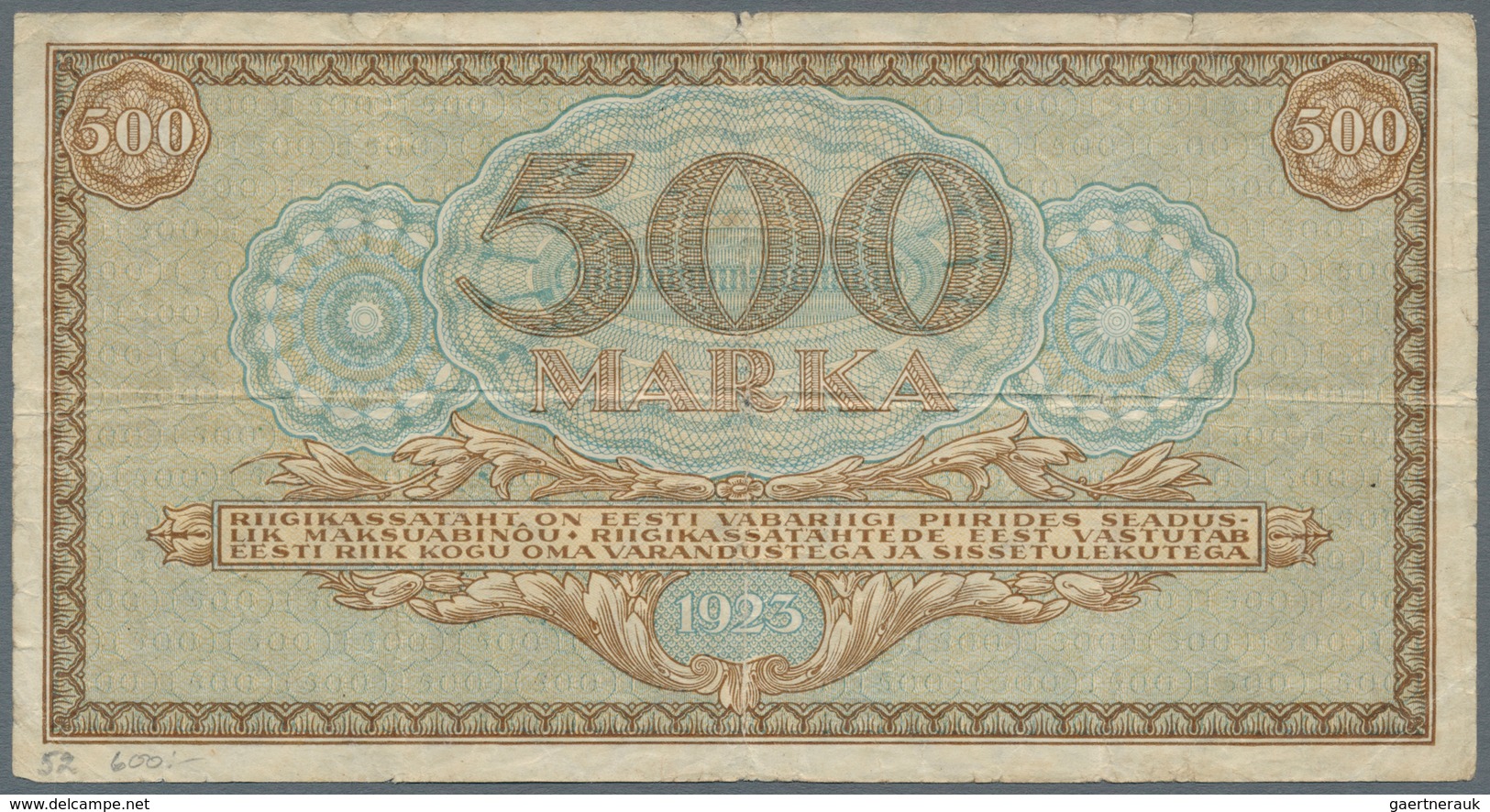 Estonia / Estland: Pair With 10 Marka 1919 P.46b In XF And 500 Marka 1923 P.52 In F-/F With Tiny Hol - Estland