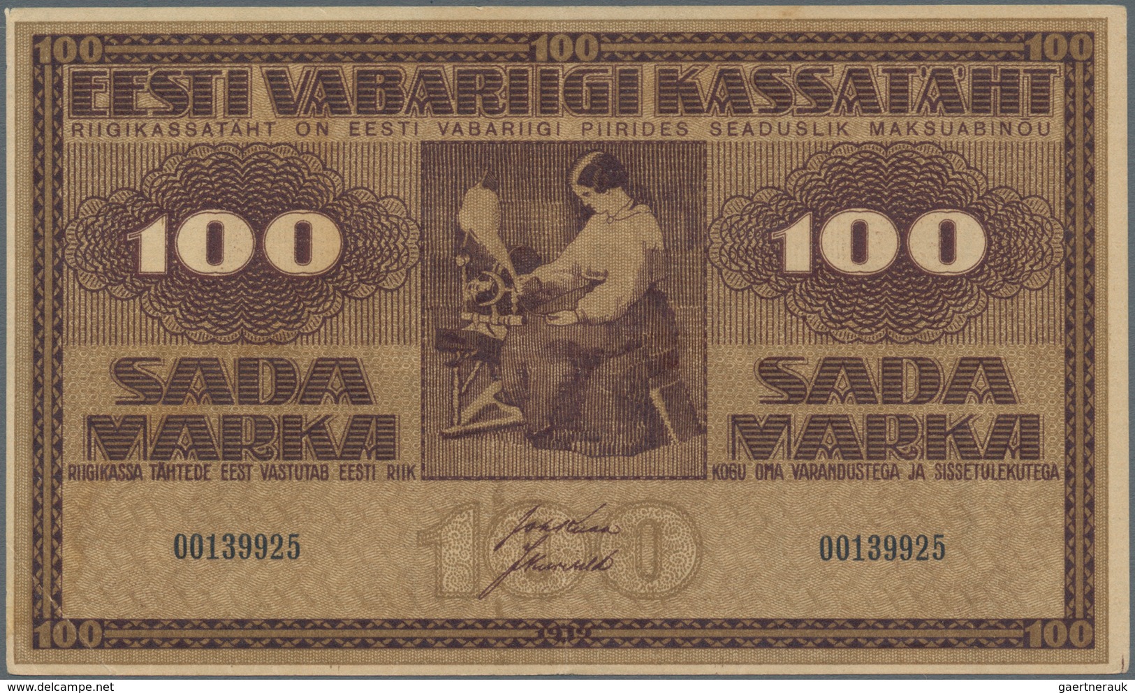 Estonia / Estland: Highly Rare Pair Of The 100 Marka 1919, One Without "Seeria" And Watermark: Horiz - Estonia