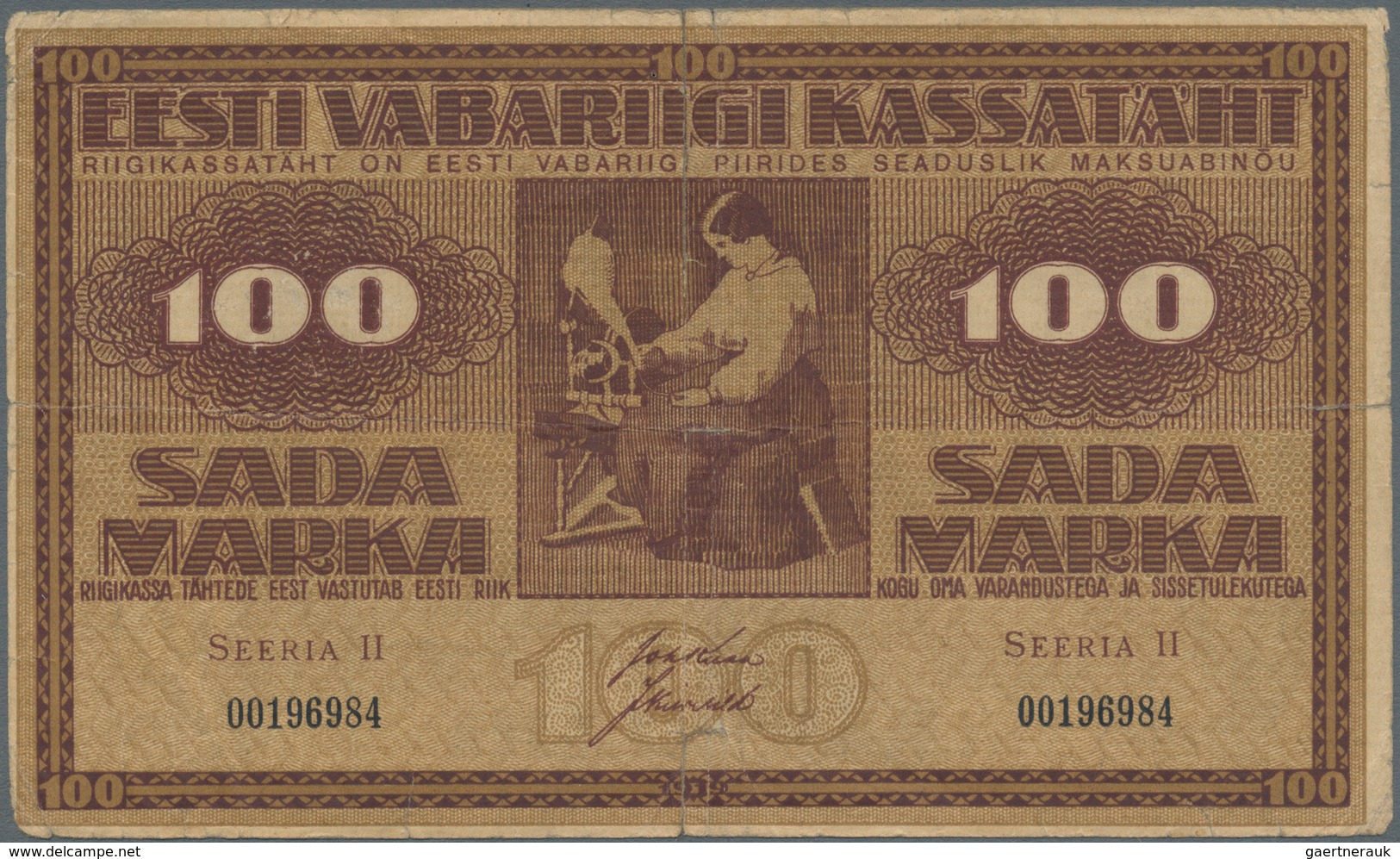 Estonia / Estland: Highly Rare Pair Of The 100 Marka 1919, One Without "Seeria" And Watermark: Horiz - Estonia