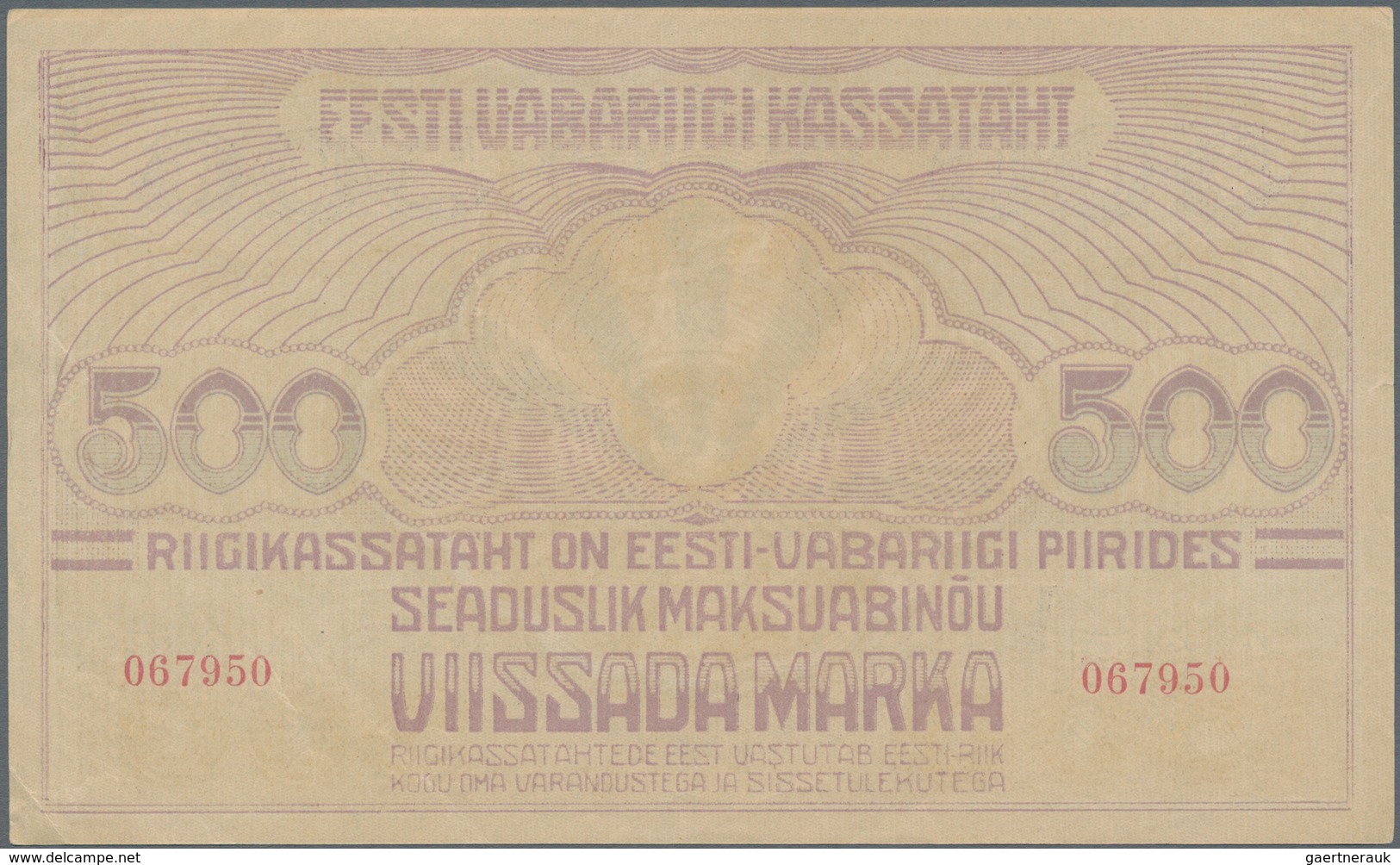 Estonia / Estland: 500 Marka ND(1920-21), Without "Seeria", P.49a, Highly Rare Banknote In Excellent - Estland