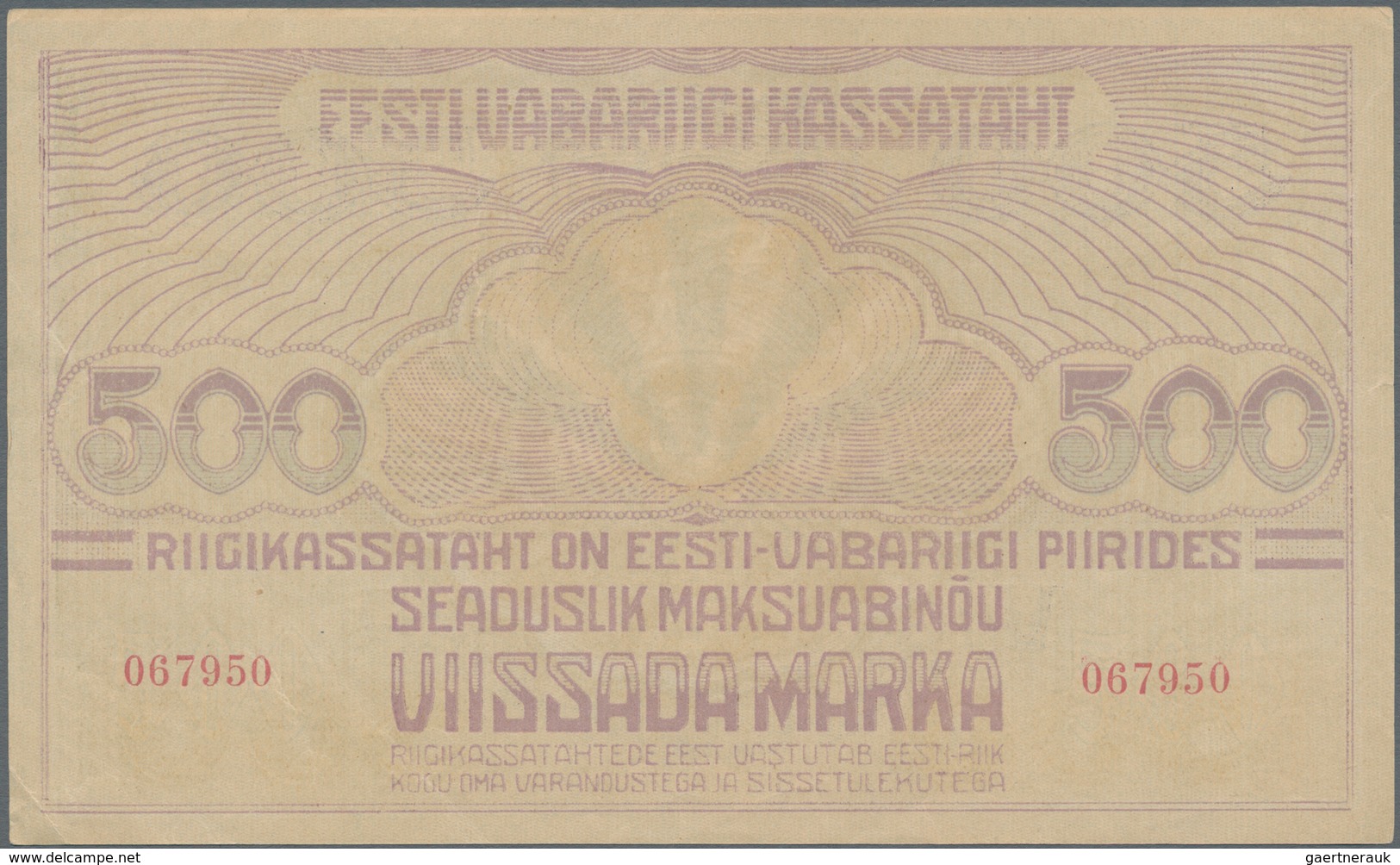 Estonia / Estland: 500 Marka ND(1920-21), Without "Seeria", P.49a, Highly Rare Banknote In Excellent - Estonia