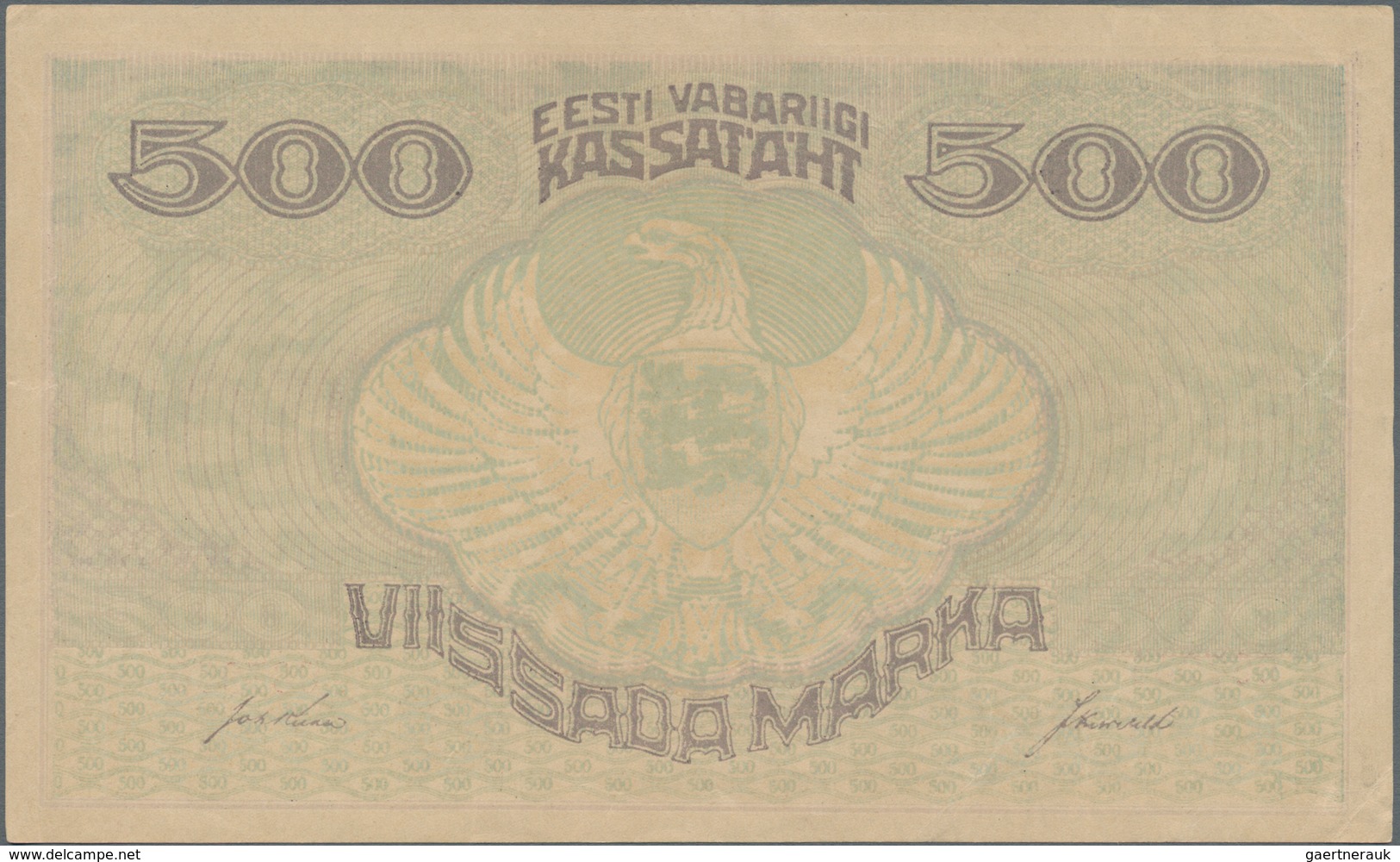 Estonia / Estland: 500 Marka ND(1920-21), Without "Seeria", P.49a, Highly Rare Banknote In Excellent - Estonia