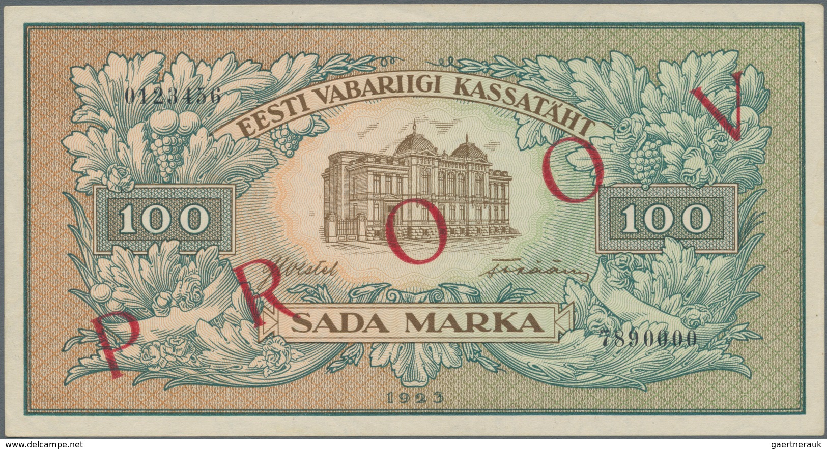 Estonia / Estland: Front And Reverse Specimen Proof For The 100 Marka 1923, P.51s, Both In Exellent - Estland