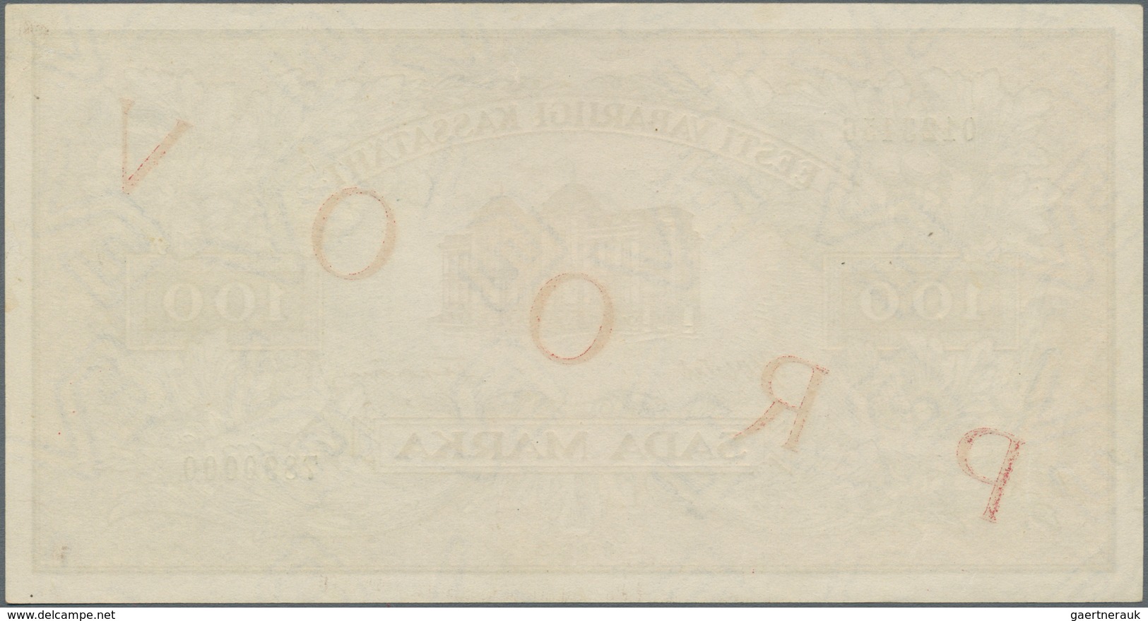 Estonia / Estland: Front And Reverse Specimen Proof For The 100 Marka 1923, P.51s, Both In Exellent - Estonia