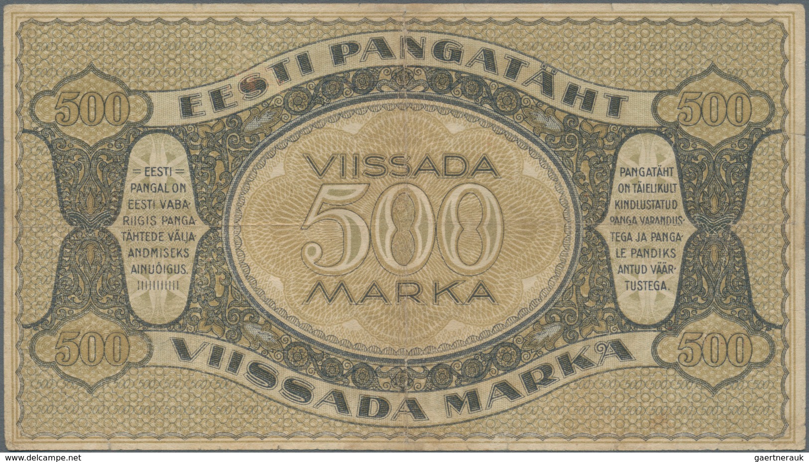 Estonia / Estland: 500 Marka 1921, P.57a, Extraordinary Rare Banknote In Great Original Shape With A - Estonia