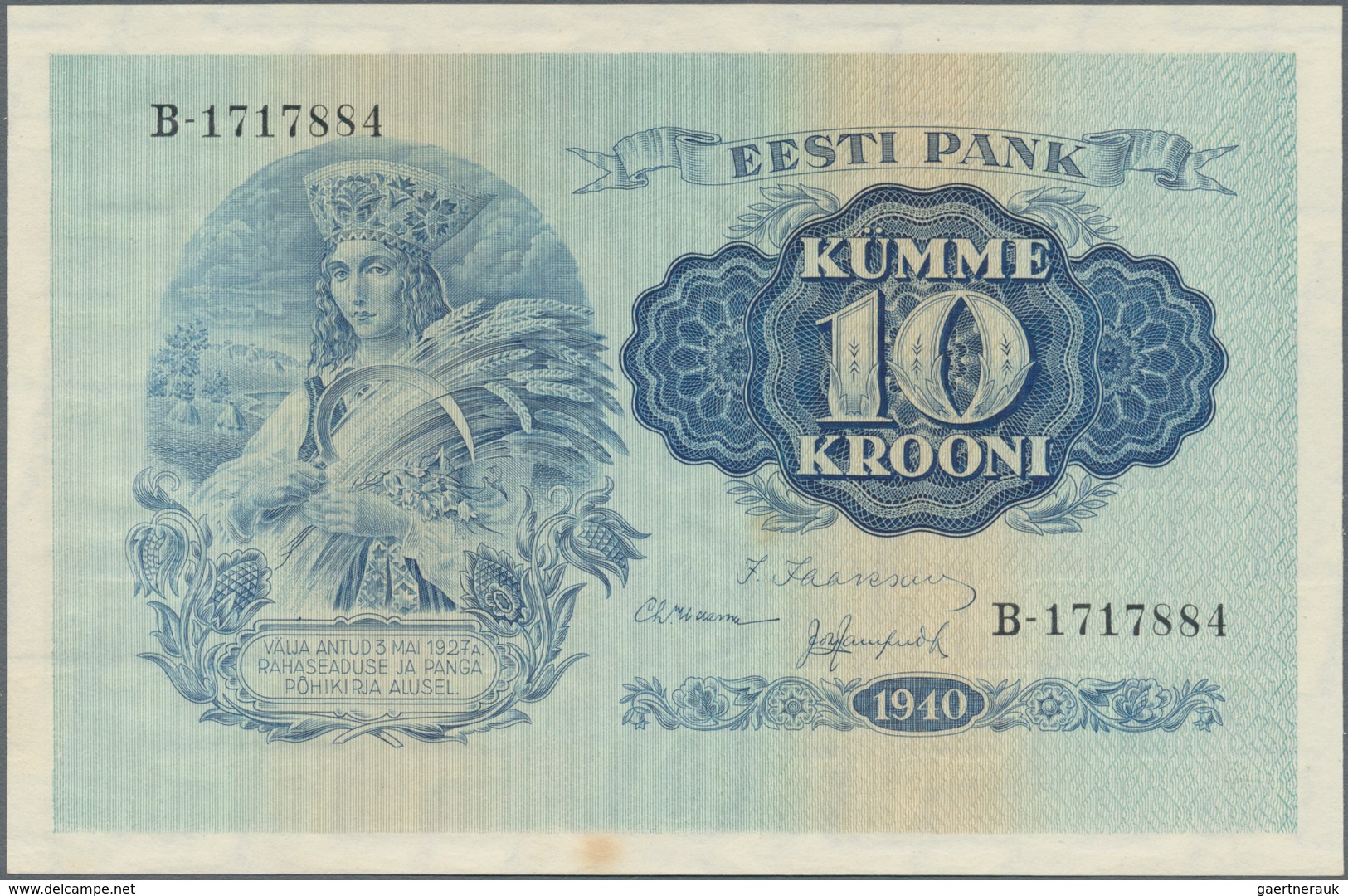 Estonia / Estland: 10 Krooni 1940, P.68a, Very Rare And Seldom Offered Banknote, Excellent Original - Estonia