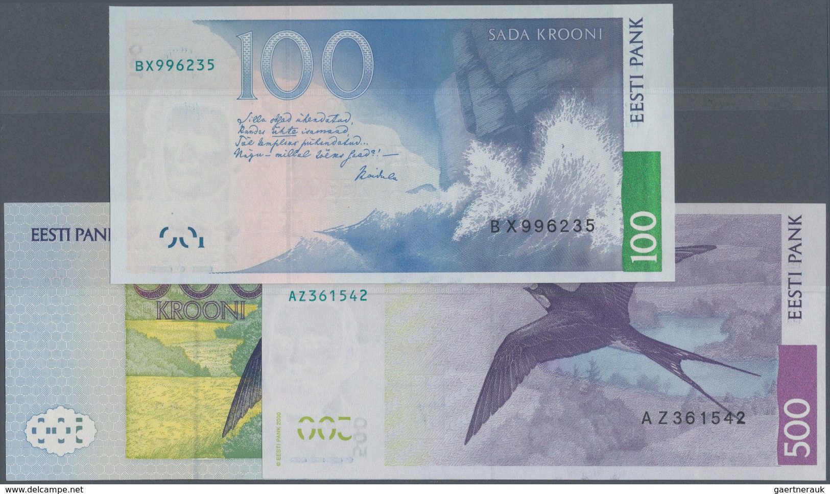 Estonia / Estland: Very Nice Set With 100 Krooni 1999, 500 Krooni 1996 And 500 Krooni 2000, P.81a-83 - Estland