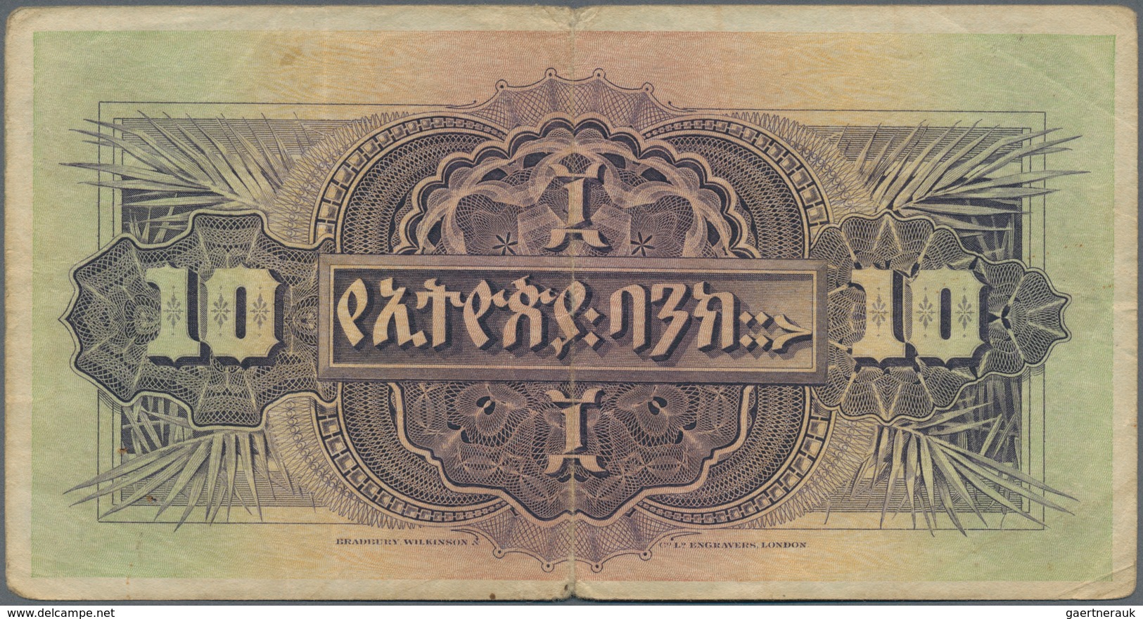 Ethiopia / Äthiopien: 10 Thaler 1933 P. 8, Used With Folds And Light Stain In Paper, No Holes, Still - Ethiopië