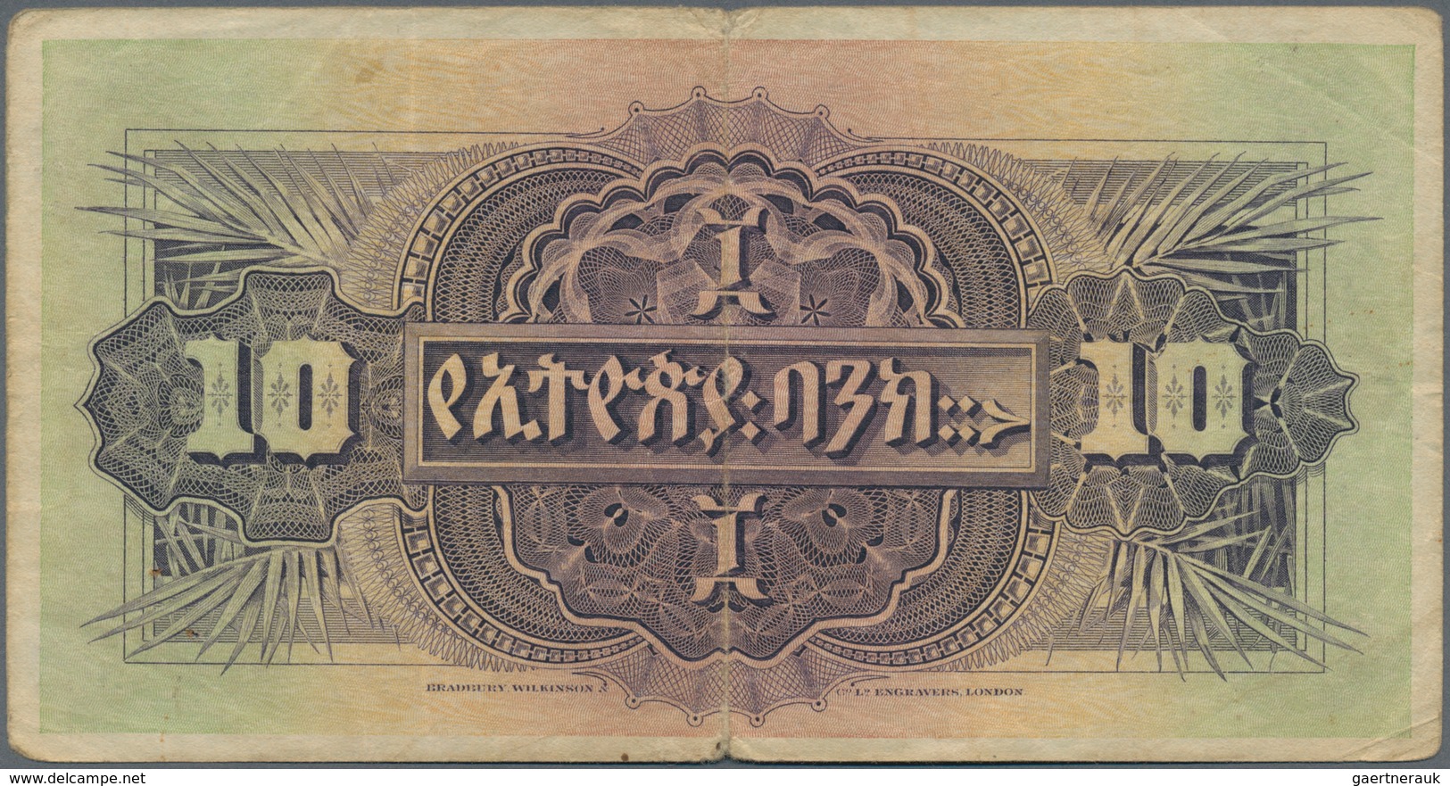 Ethiopia / Äthiopien: 10 Thaler 1933 P. 8, Used With Folds And Light Stain In Paper, No Holes, Still - Etiopía