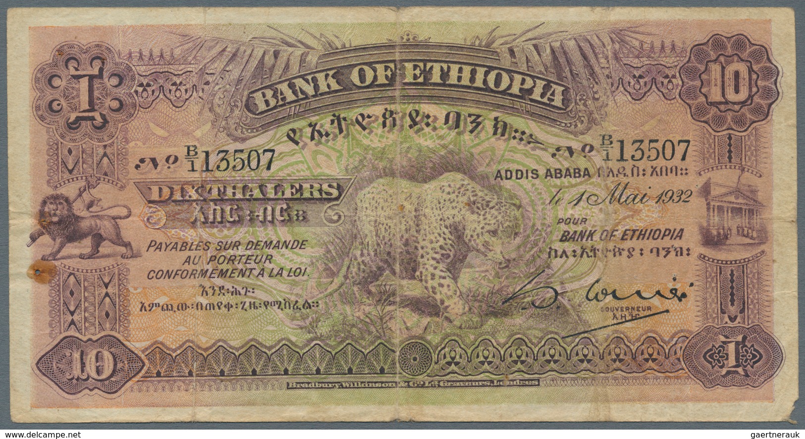 Ethiopia / Äthiopien: 10 Thalers 1932, P.8, Still Nice And Rare Note With Tiny Margin Splits, Rusty - Aethiopien