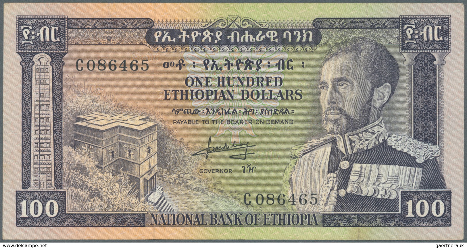 Ethiopia / Äthiopien: 100 Dollars ND P. 29, Light Vertical Folds In Paper, Strong Paper With Crispne - Etiopía