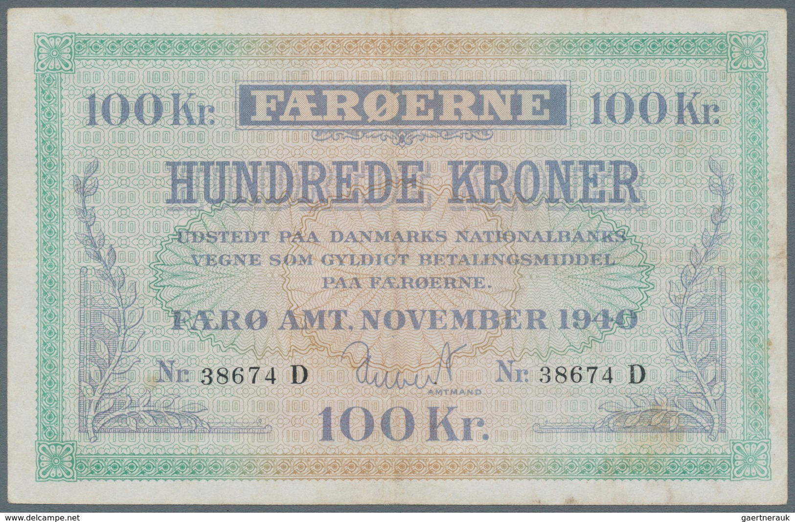 Faeroe Islands / Färöer: 100 Kroner 1940 P. 12, Rare High Denomination Banknote Of This Series, Ligh - Färöer Inseln