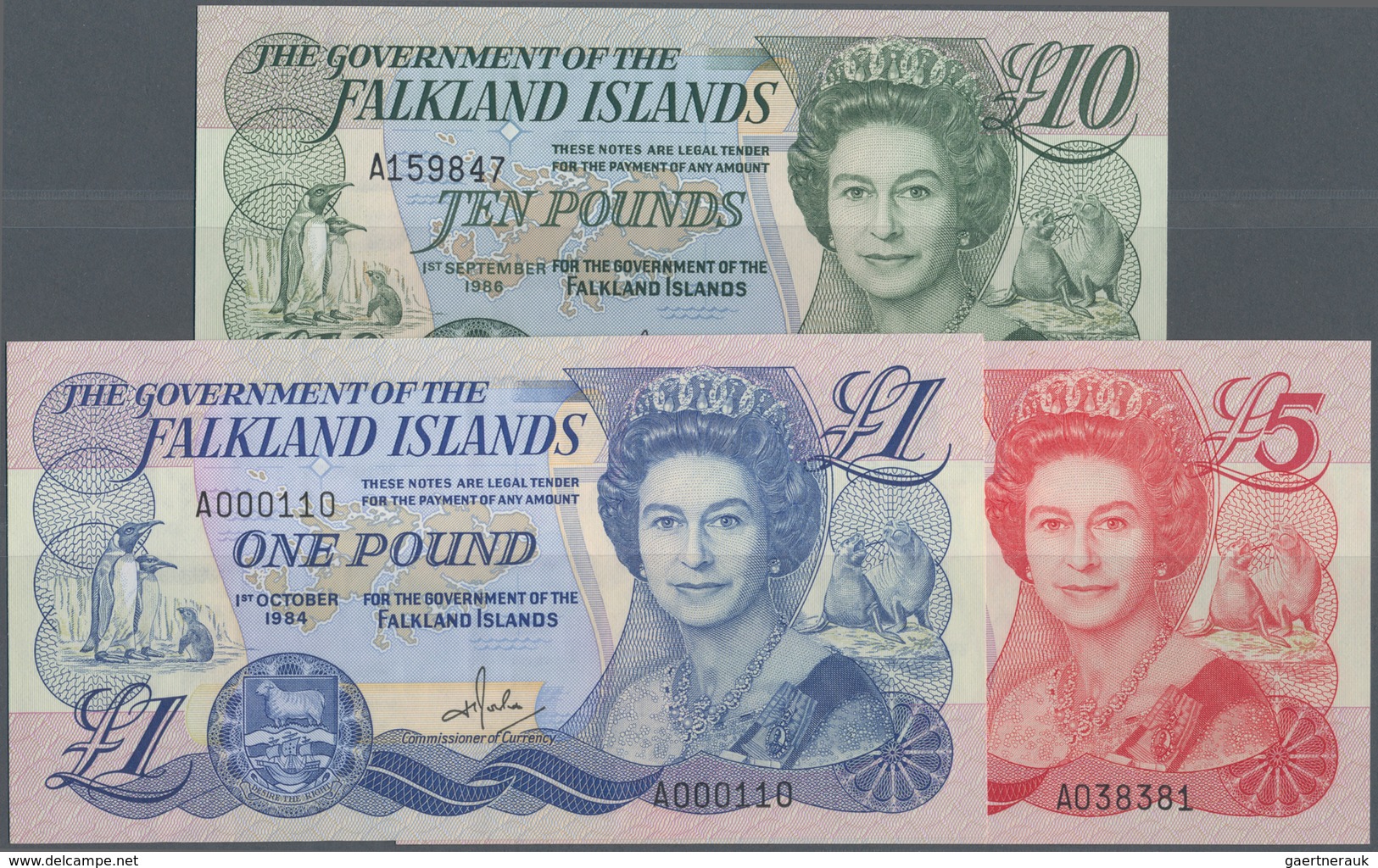 Falkland Islands / Falkland Inseln: Set Of 3 Notes Containing 1, 5 & 10 Pounds 1983, 1984, 1986, All - Islas Malvinas