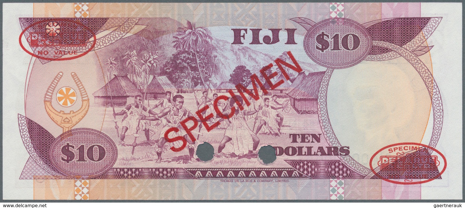 Fiji: 10 Dollars ND Specimen P. 84s With Red "Specimen" Overprint At Center On Front And Back, 2 Ova - Fiji