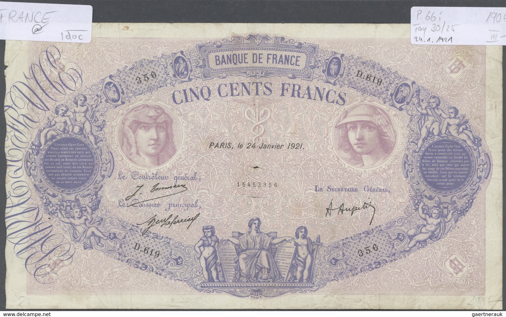France / Frankreich: Set Of 12 Large Size Banknotes Containing 500 Francs 1920 P. 66h (F), 500 Franc - Sonstige & Ohne Zuordnung