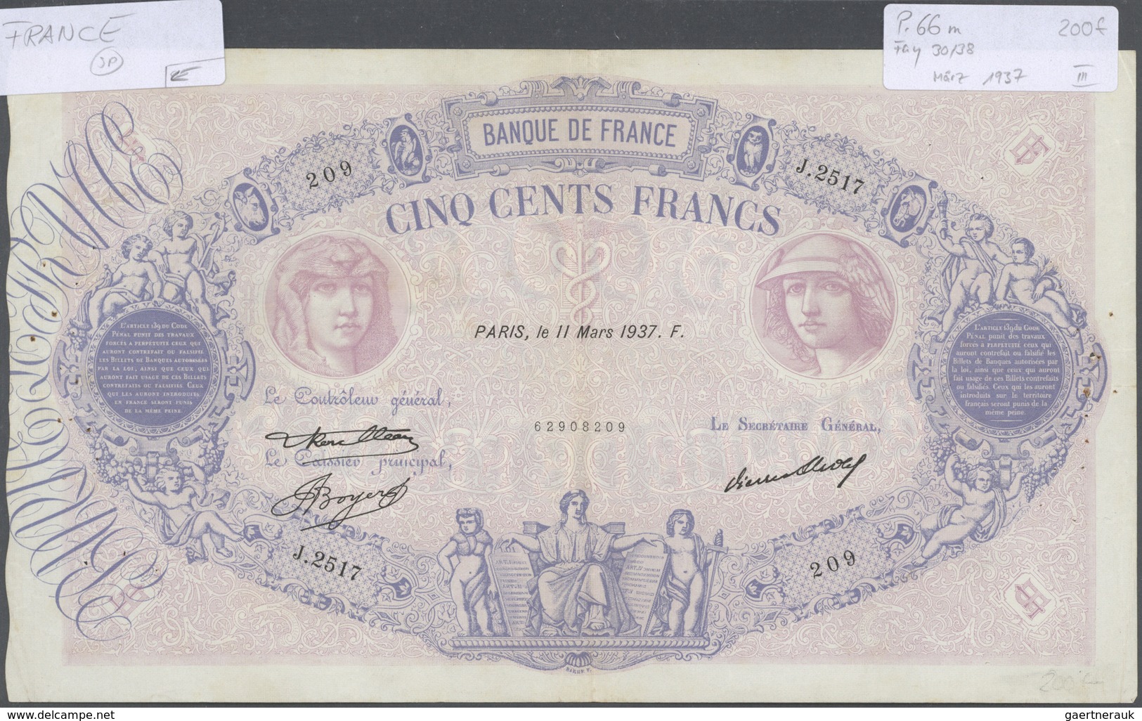 France / Frankreich: set of 12 large size banknotes containing 500 Francs 1920 P. 66h (F), 500 Franc