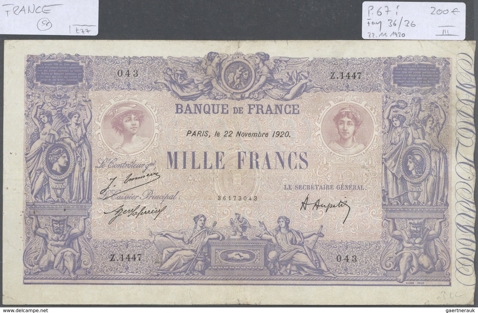 France / Frankreich: set of 12 large size banknotes containing 500 Francs 1920 P. 66h (F), 500 Franc