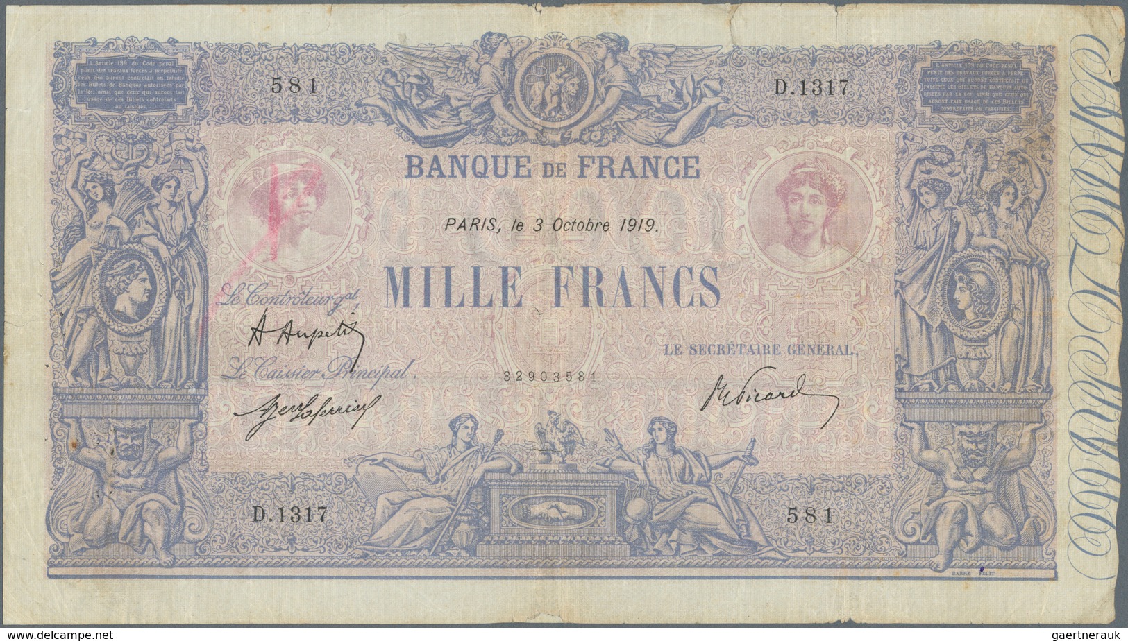 France / Frankreich: Set Of 2 Notes 1000 Francs 1919 And 1925 P. 67h,j, Both In Used Condition With - Otros & Sin Clasificación