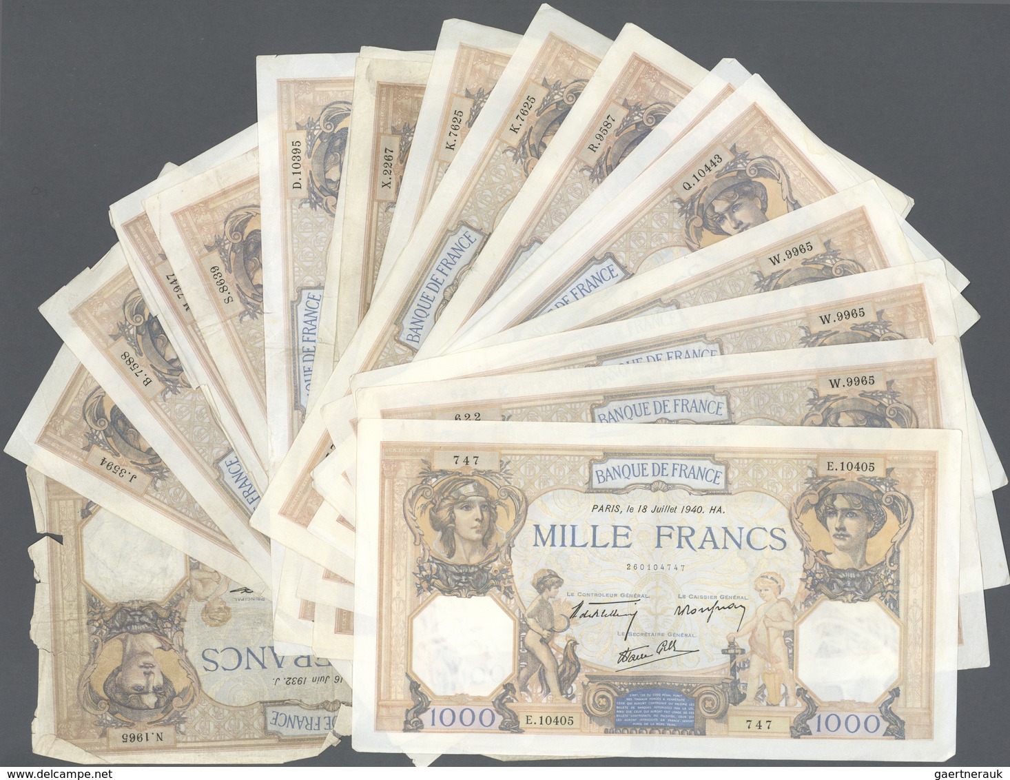 France / Frankreich: Set Of 19 Notes 1000 Francs 1937-1940 P. 90, All Notes Used With Folds, Creases - Sonstige & Ohne Zuordnung