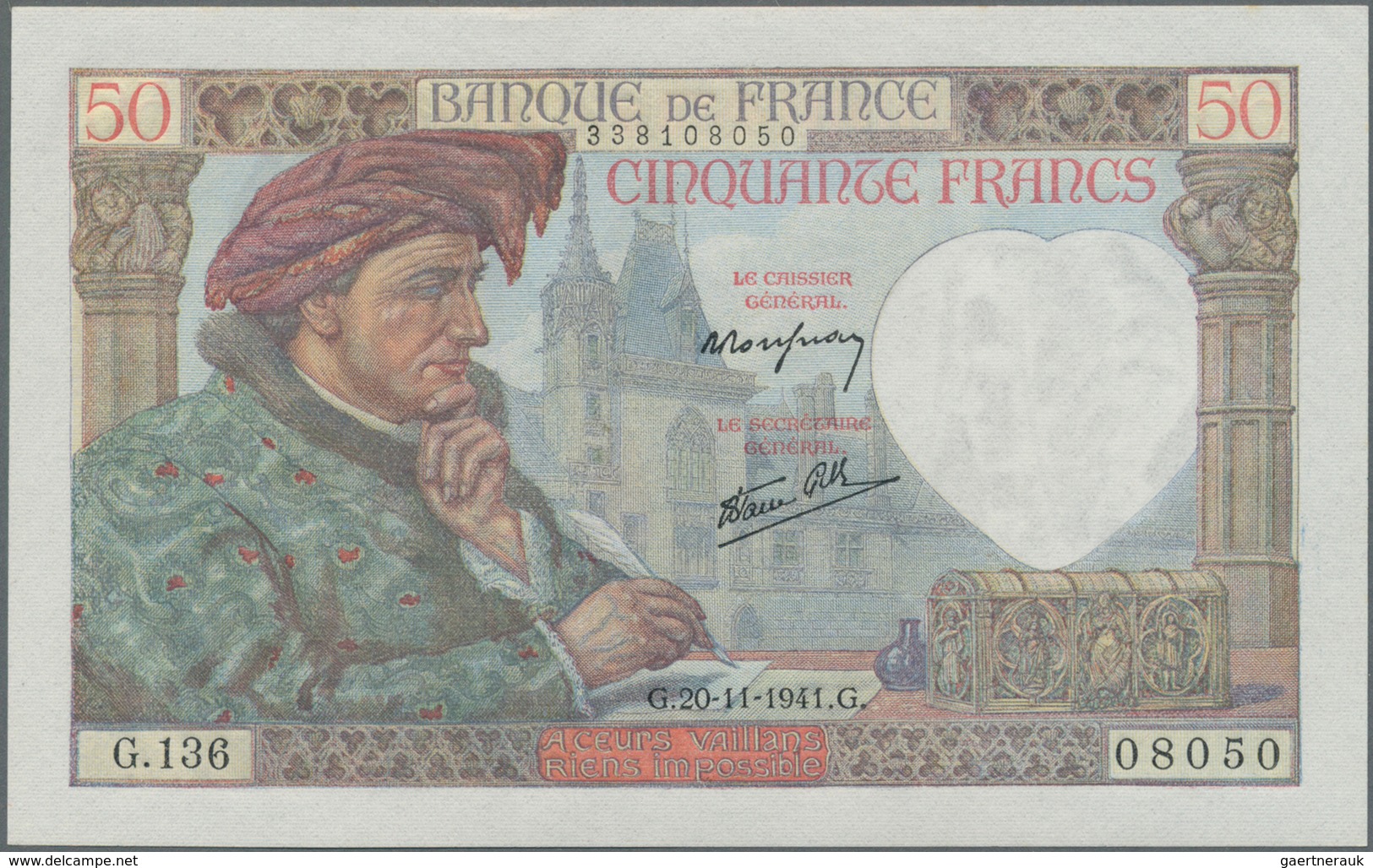 France / Frankreich: 50 Francs 1941 P. 93 In Crisp Original Condition With Great Embossing Of The Pr - Sonstige & Ohne Zuordnung