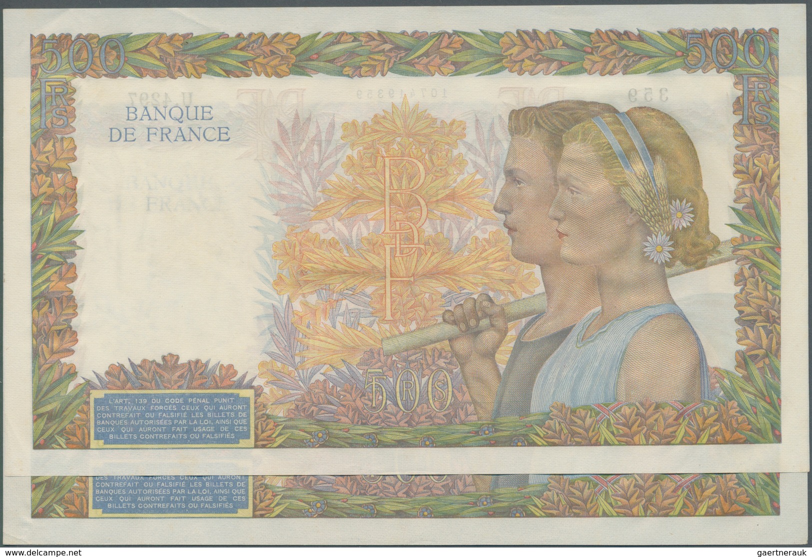 France / Frankreich: Set Of Nearly Consecutive Banknotes Of 500 Francs 1942 P. 95, Both In Similar C - Sonstige & Ohne Zuordnung