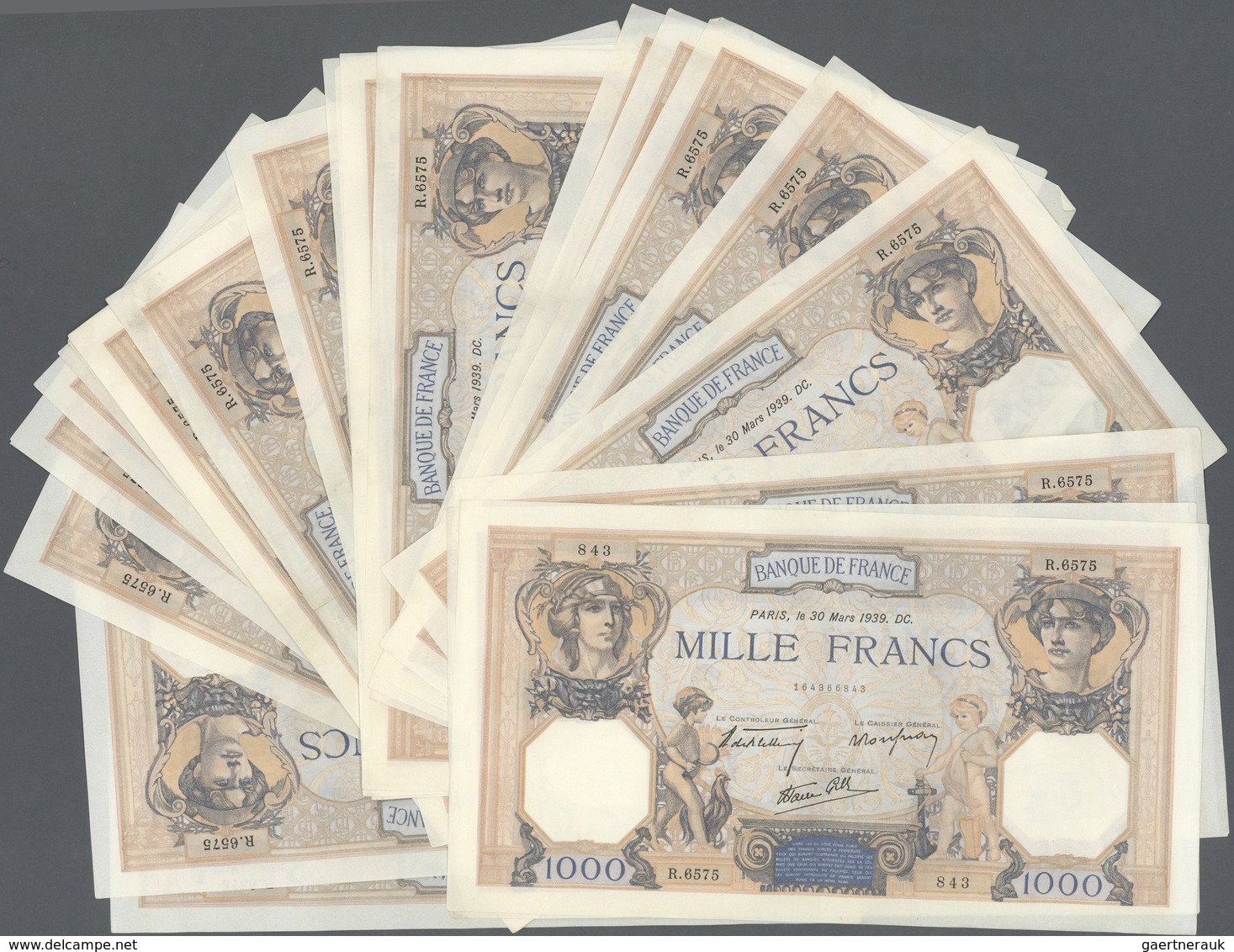 France / Frankreich: Set Of 25 MOSTLY CONSECUTIVE Notes 1000 Francs "Ceres & Mercure" 1939-40 P. 90, - Sonstige & Ohne Zuordnung