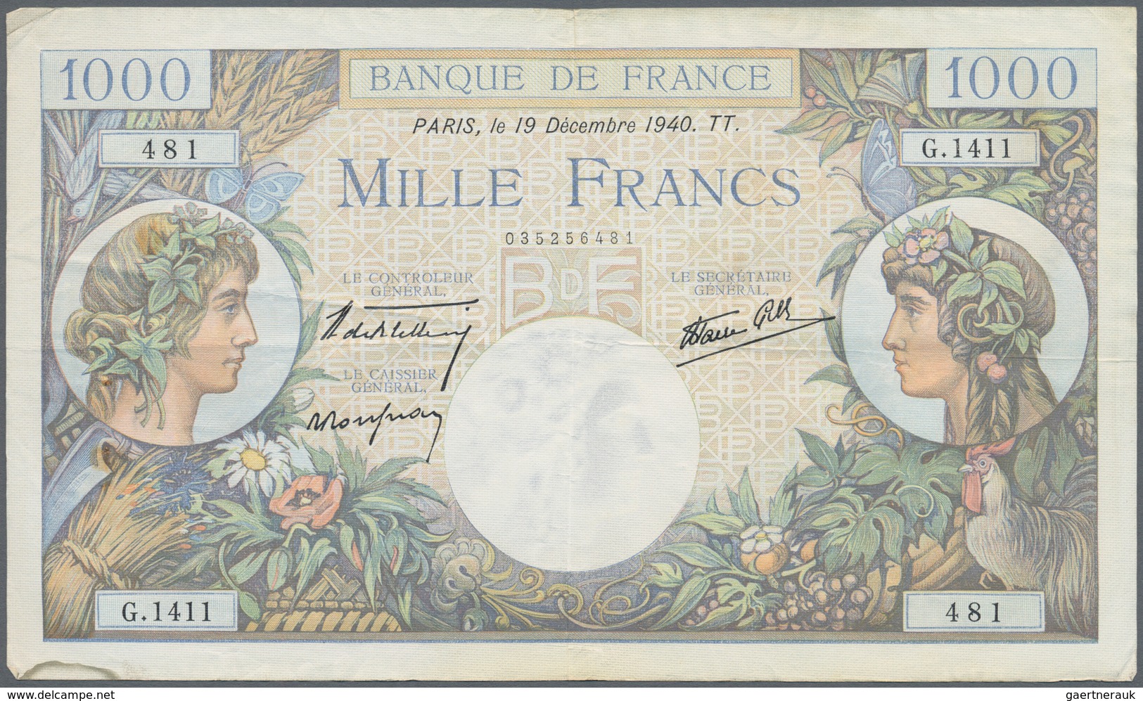 France / Frankreich: Set Of 5 MOSTLY CONSECUTIVE Notes 1000 Francs "Commerce & Industrie" 1940-44 P - Otros & Sin Clasificación