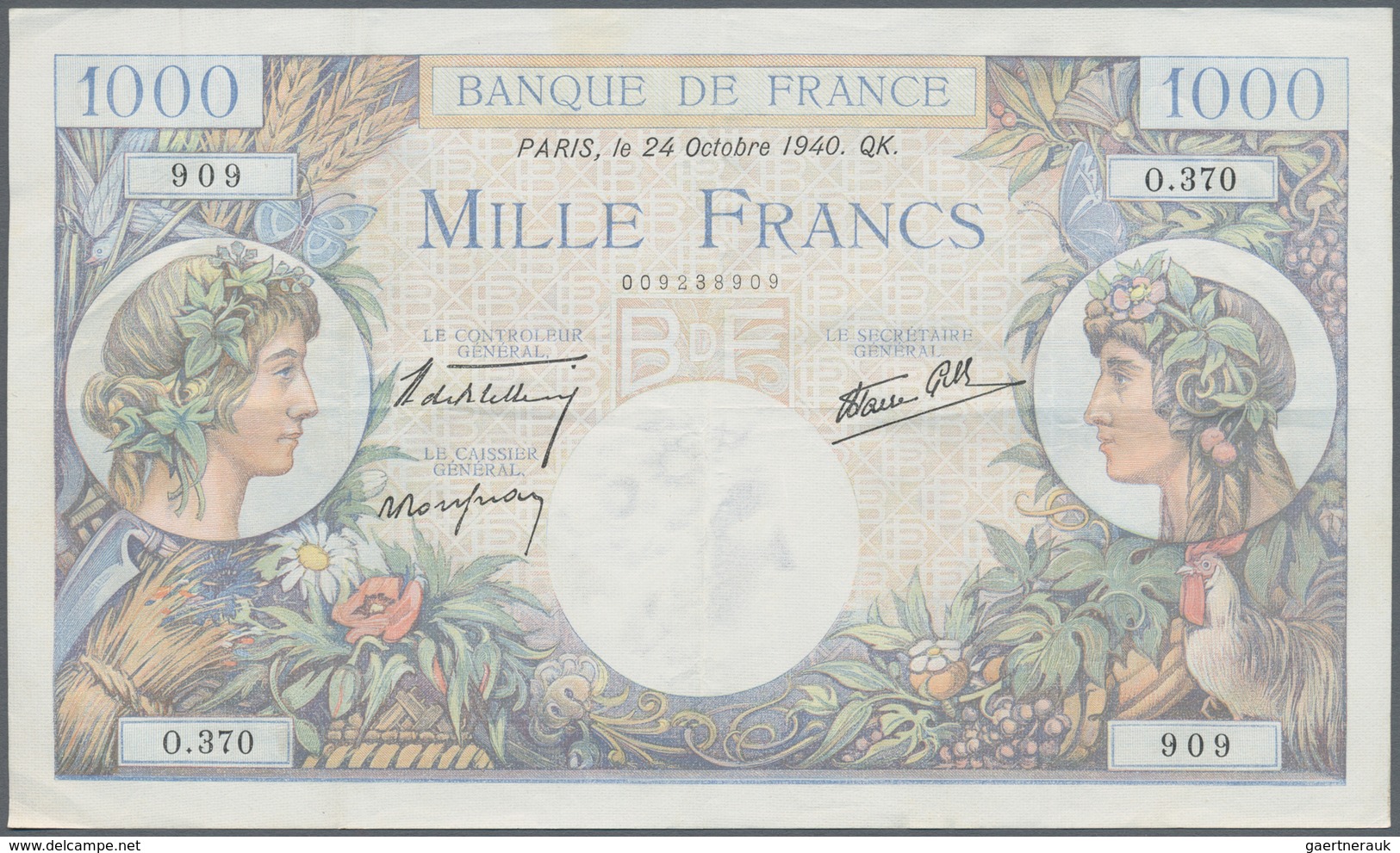 France / Frankreich: Set Of 10 MOSTLY CONSECUTIVE Notes 1000 Francs "Commerce & Industrie" 1940-44 P - Autres & Non Classés